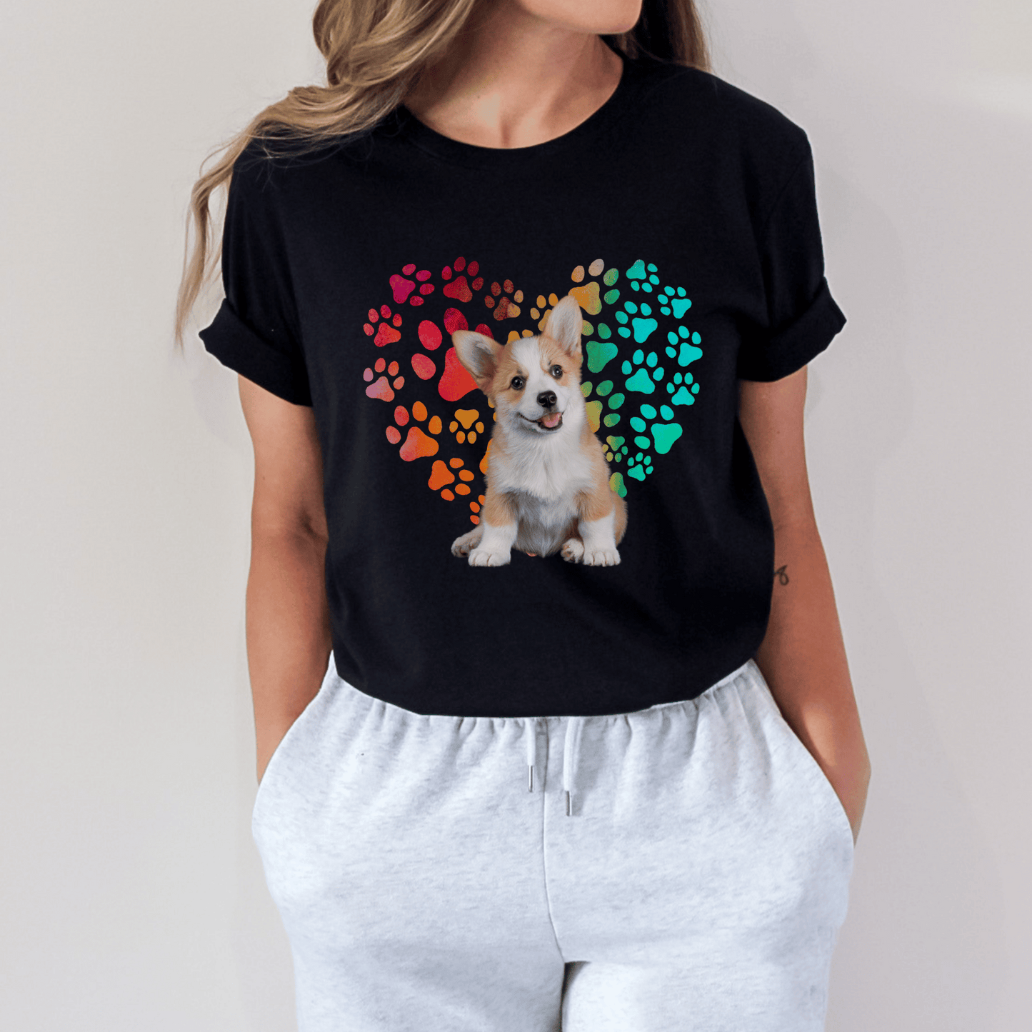 Corgi dog heart print tee