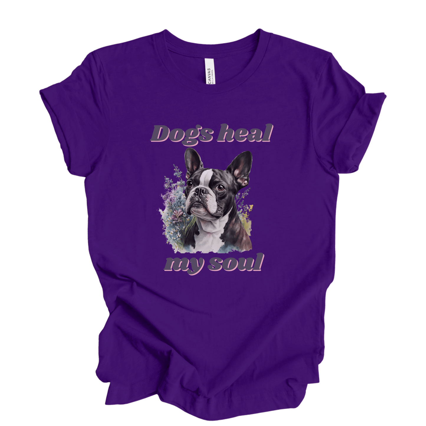 The " Dogs Heal My Soul" t-shirt features a cute Boston Terrier dog design, making it a perfect gift for any dog Momma who loves Boston Terriers. It is a unique and thoughtful gift that is sure to be appreciated.