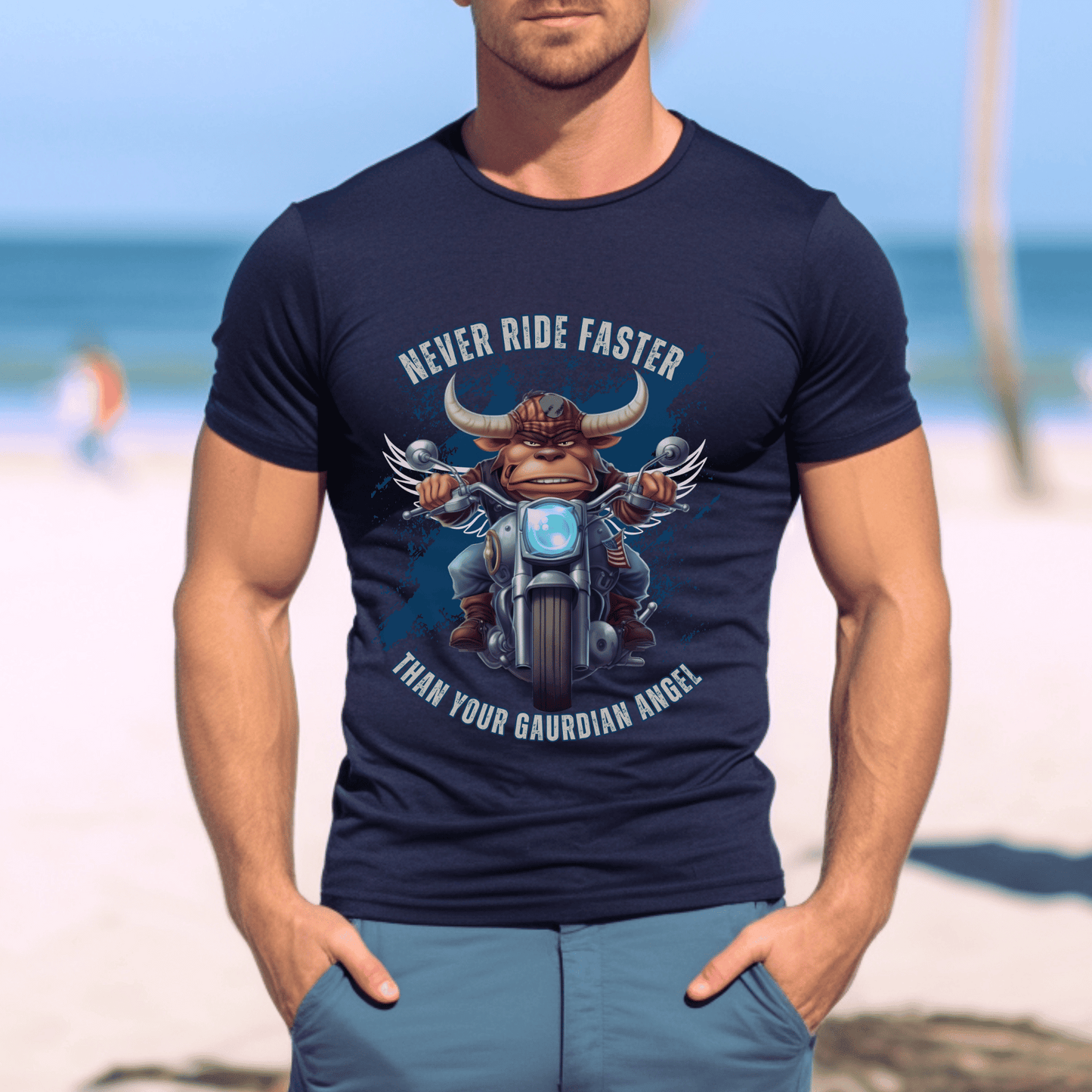 "New" Never Ride Faster Than Your Angel Motorcycle t-shirt