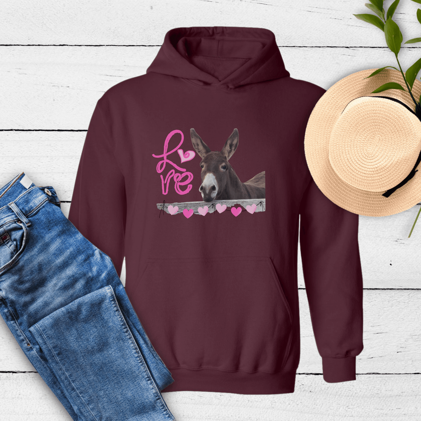 Donkey love cozy go-to hoodie to curl up in for Valentines Day our Cute animal Love themed design is so that's soft, smooth, and stylish