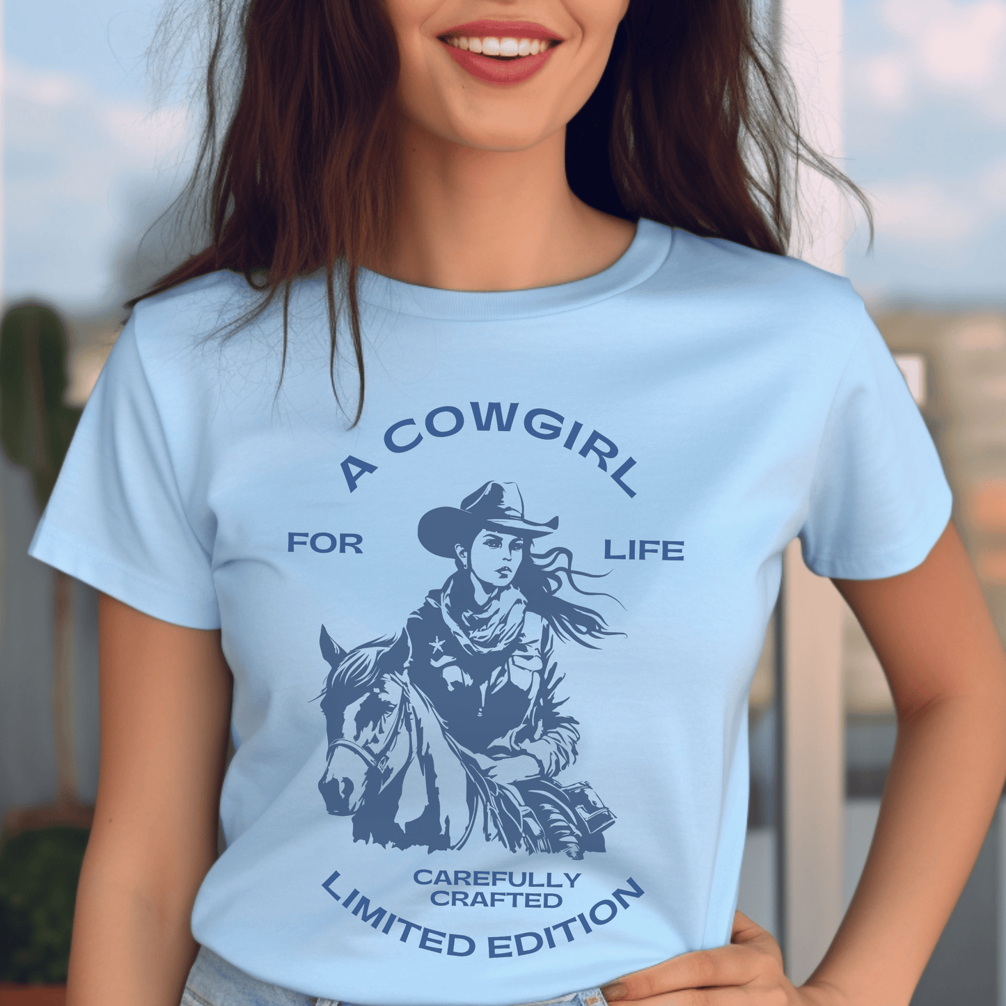 versatile tee features a bold and empowering statement that showcases your love for the cowgirl lifestyle. Whether you're out on the ranch, riding your favorite horse, or simply rocking a casual yet chic look, this t-shirt is a must-have addition to your wardrobe