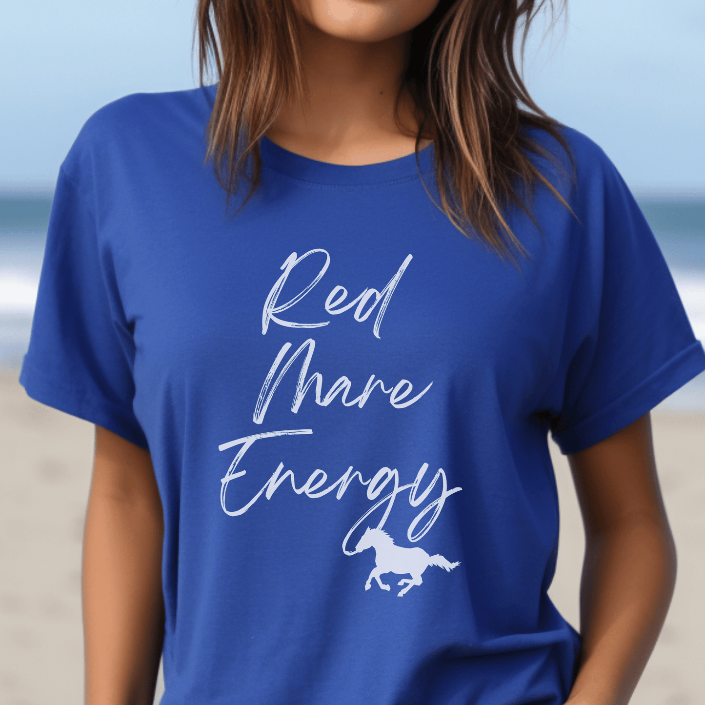 Horse Girl Funny crew neck bella canva tee that says red mare energy.