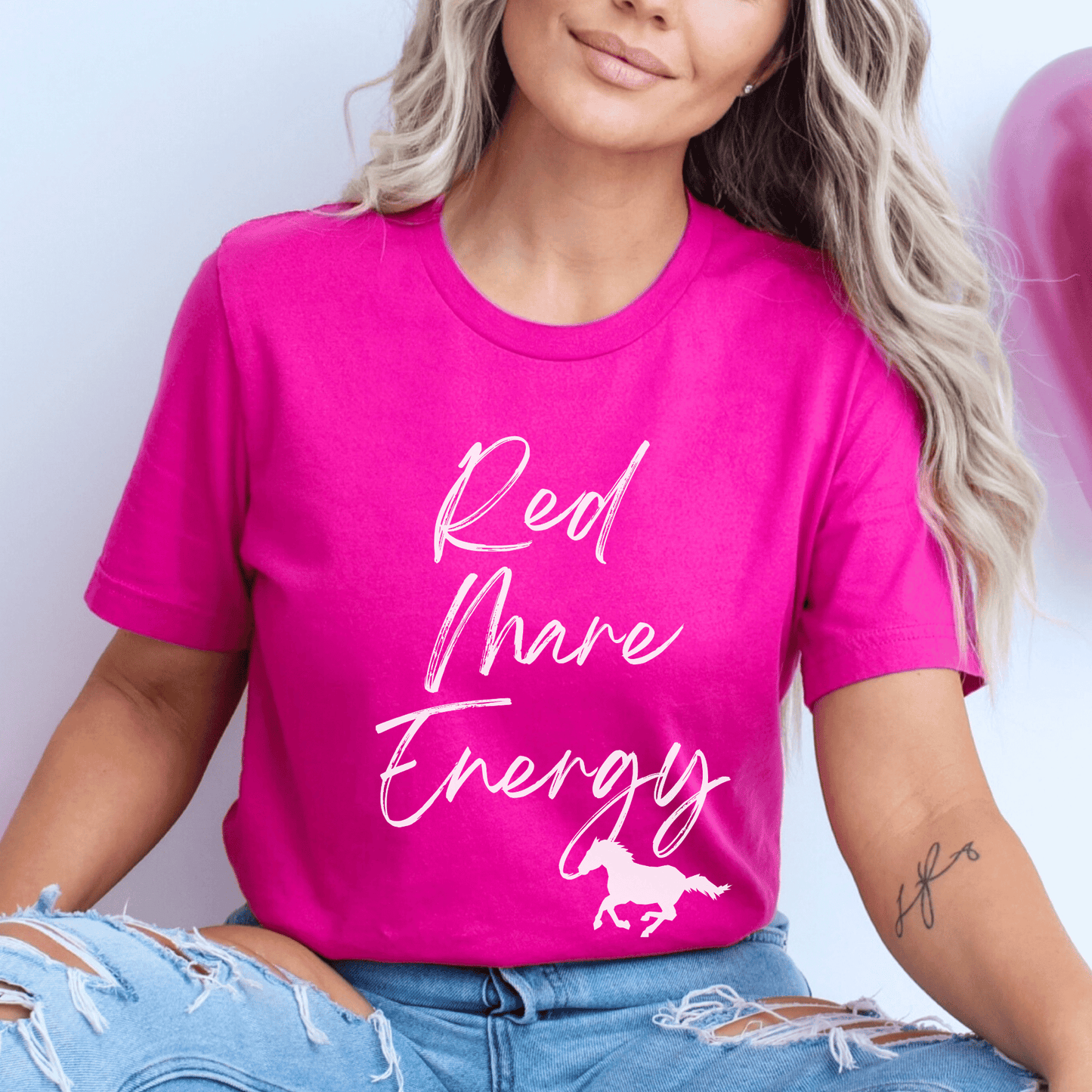 Horse Girl Funny crew neck bella canva tee that says red mare energy.