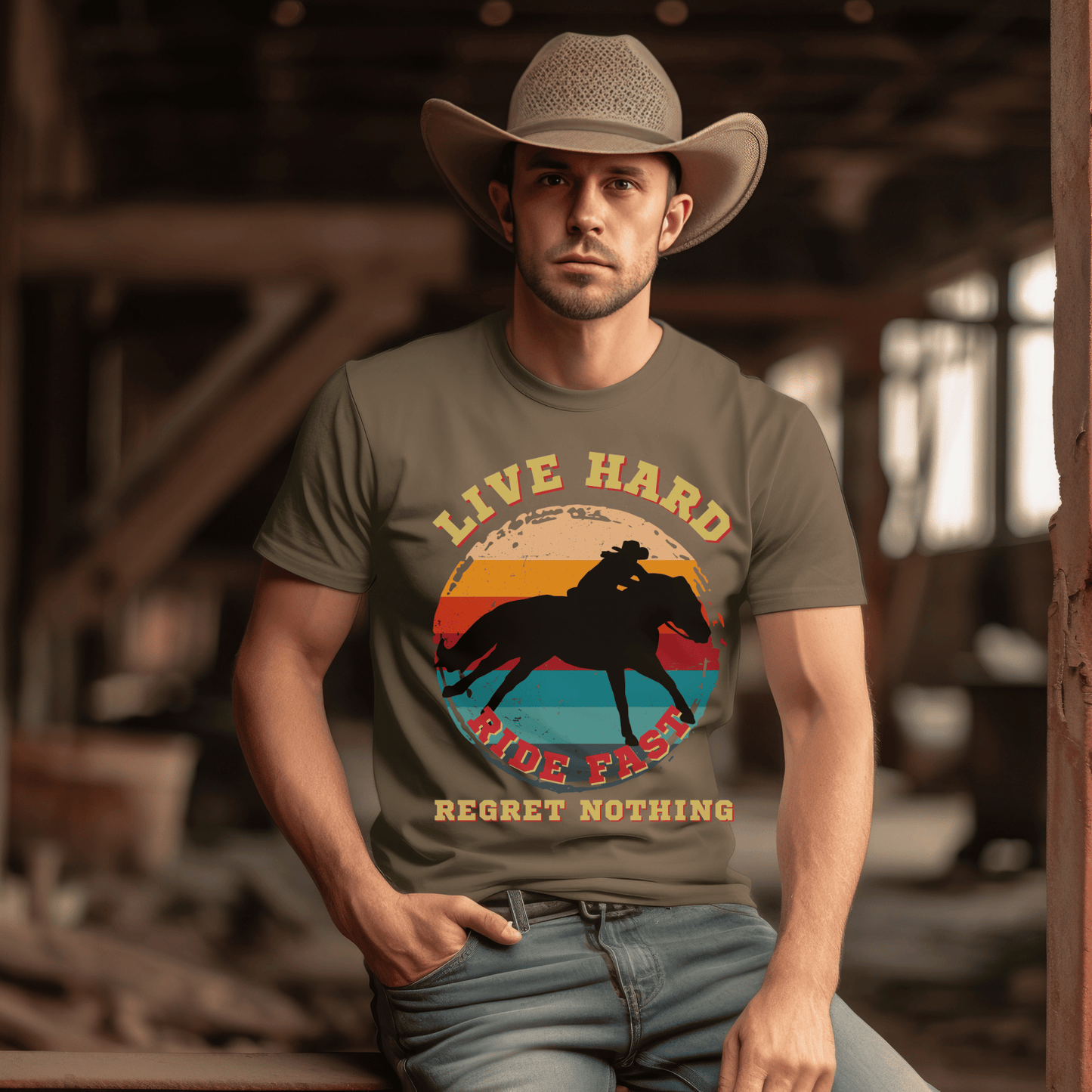 ive Hard Ride Fast Vintage horse design on a t-shirt! This unique and stylish piece is perfect for horse lovers and those who embrace a free-spirited lifestyle. The vintage horse design adds a touch of nostalgia and showcases your love for all things equine. 