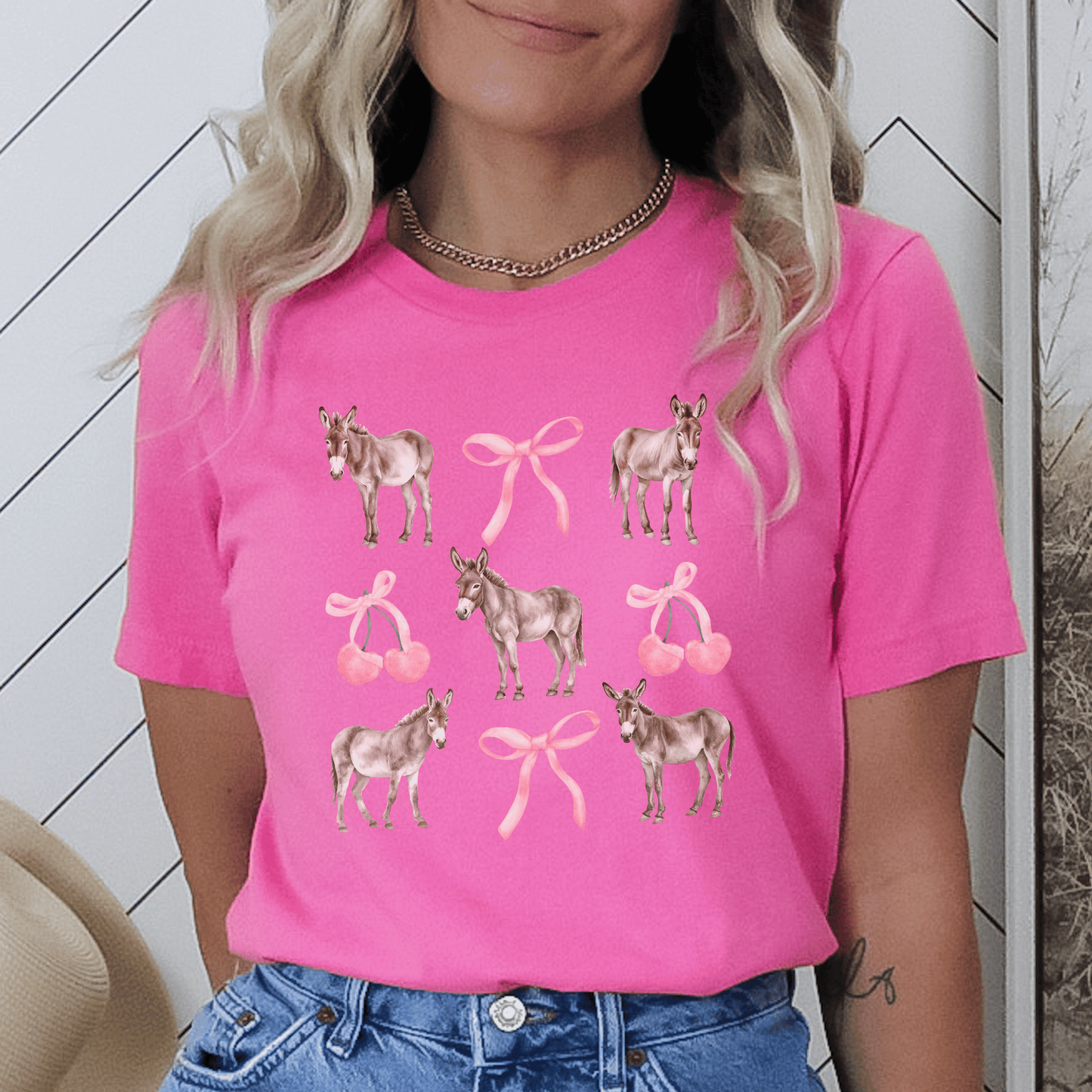 "New " Whimsical Donkey Graphic Tee - Cute Farm Animal Design