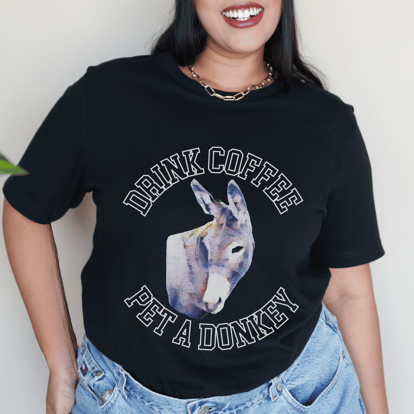 Charming Coffee and Animal Lover Pet Donkey Shirt, the ultimate gift for donkey enthusiasts! This adorable tee is designed for those who adore both coffee and these gentle creatures.