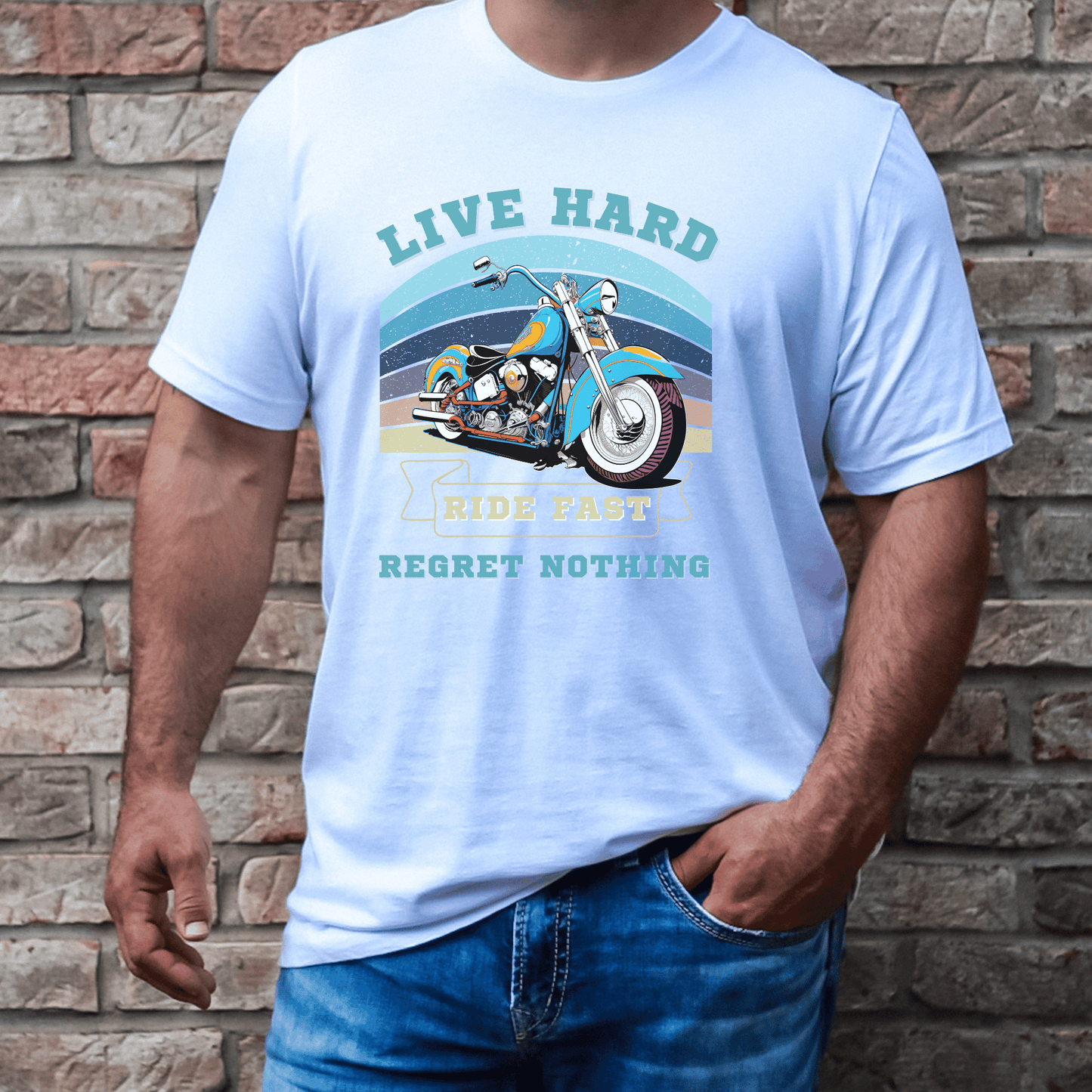 men's motorcycle tee - the ultimate biker shirt for the motorcycle rider who lives hard, rides fast, and has no regrets. This motorcycle graphic tee is the perfect addition to any biker's wardrobe, featuring a bold design that is sure to turn heads. 