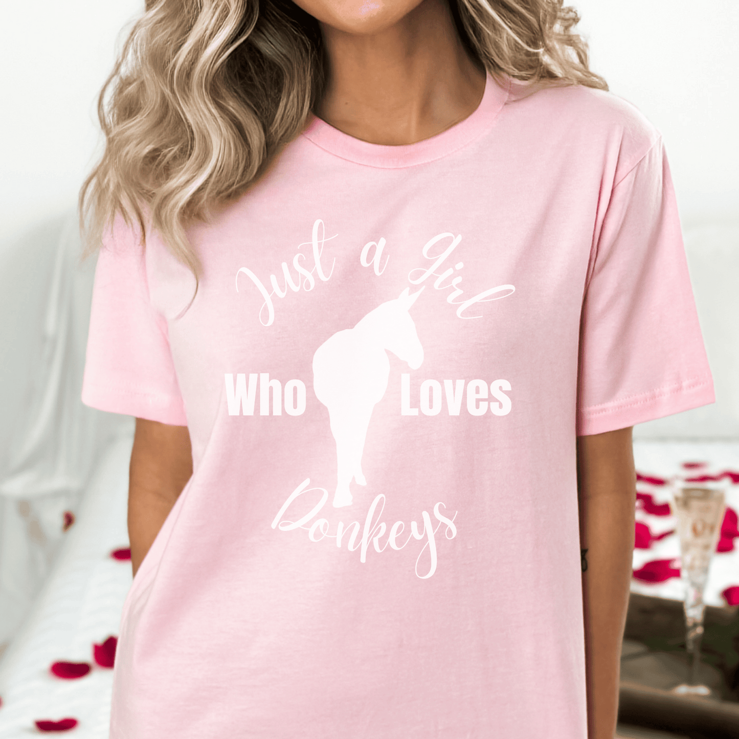 Are you a girl who loves Donkeys? Do you or know someone that loves of all things cute and fluffy, especially donkeys? This shirt is sure to be a hit . It makes you feel great letting the other donkey loving people in the world know you are a donkey lover too. This shirt will make you feel amazing and is so comfortable.