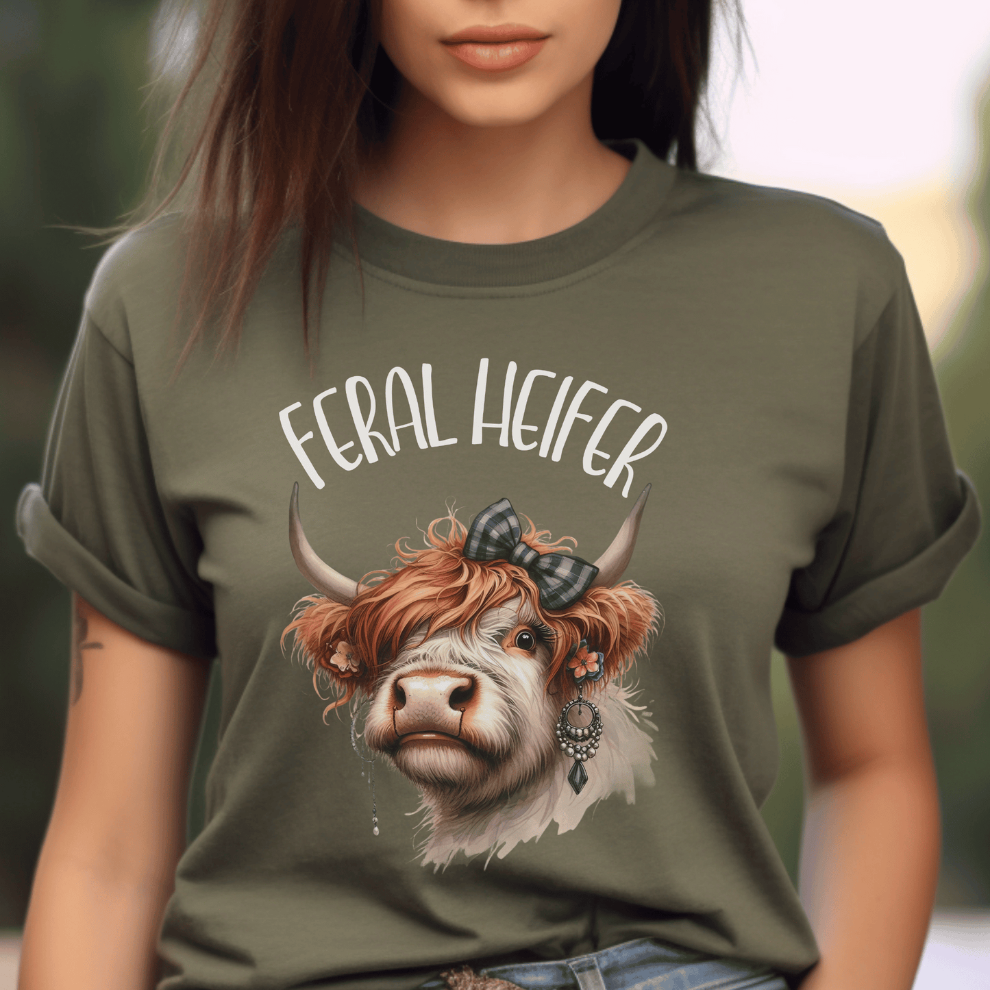 Quirky Highland Cow Feral Heifer T-shirt - High Quality Tee for Animal Lovers