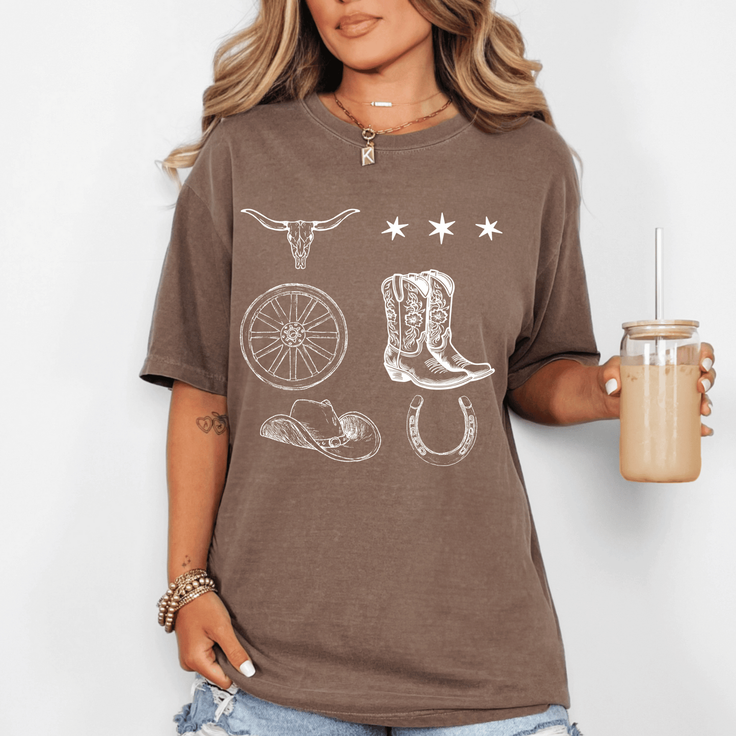 Western themed  cowgirl boots print t shirt.