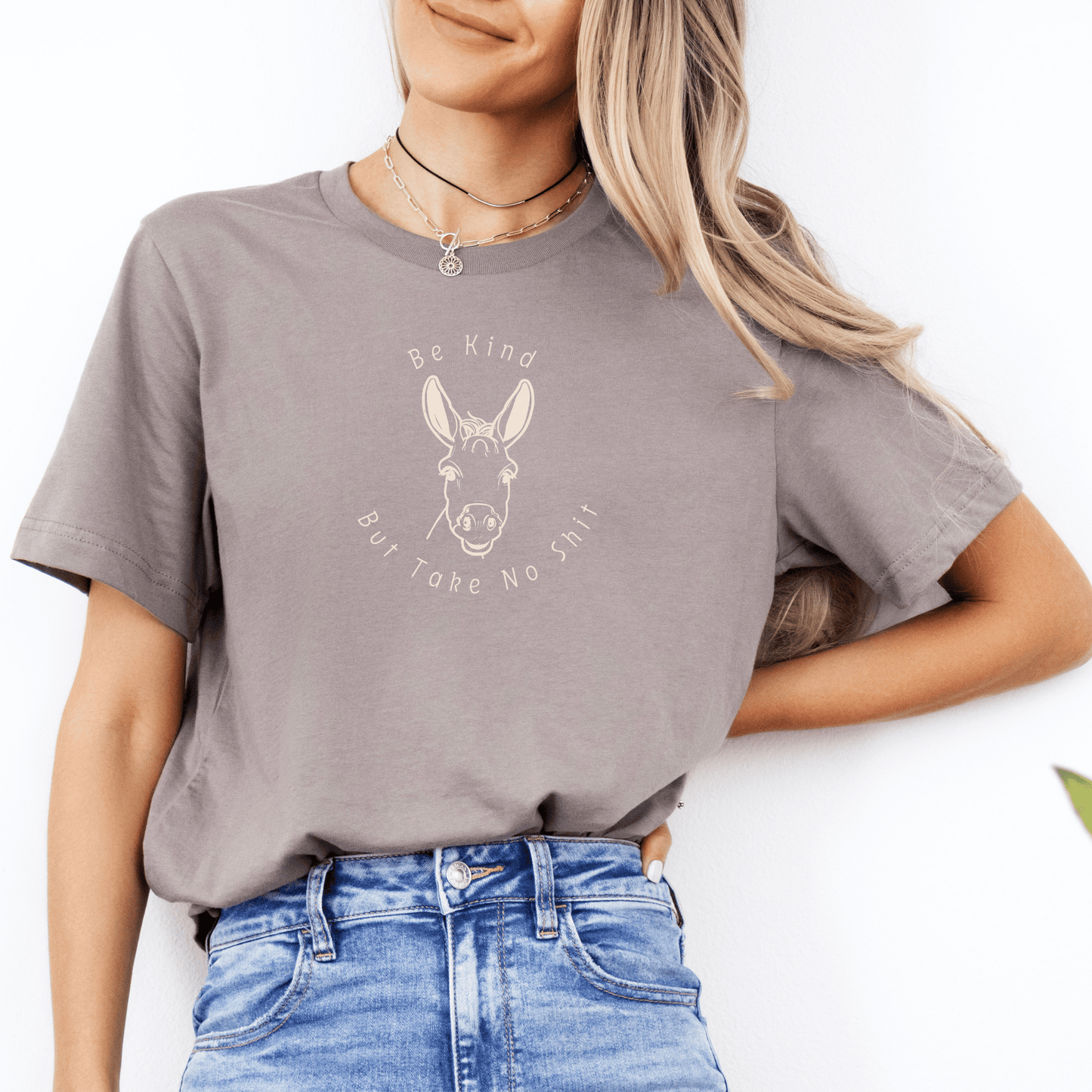 This high quality t-shirt is perfect for the donkey lover in your life! Featuring a unique design that reminds you to be kind, but to also take no shirt,