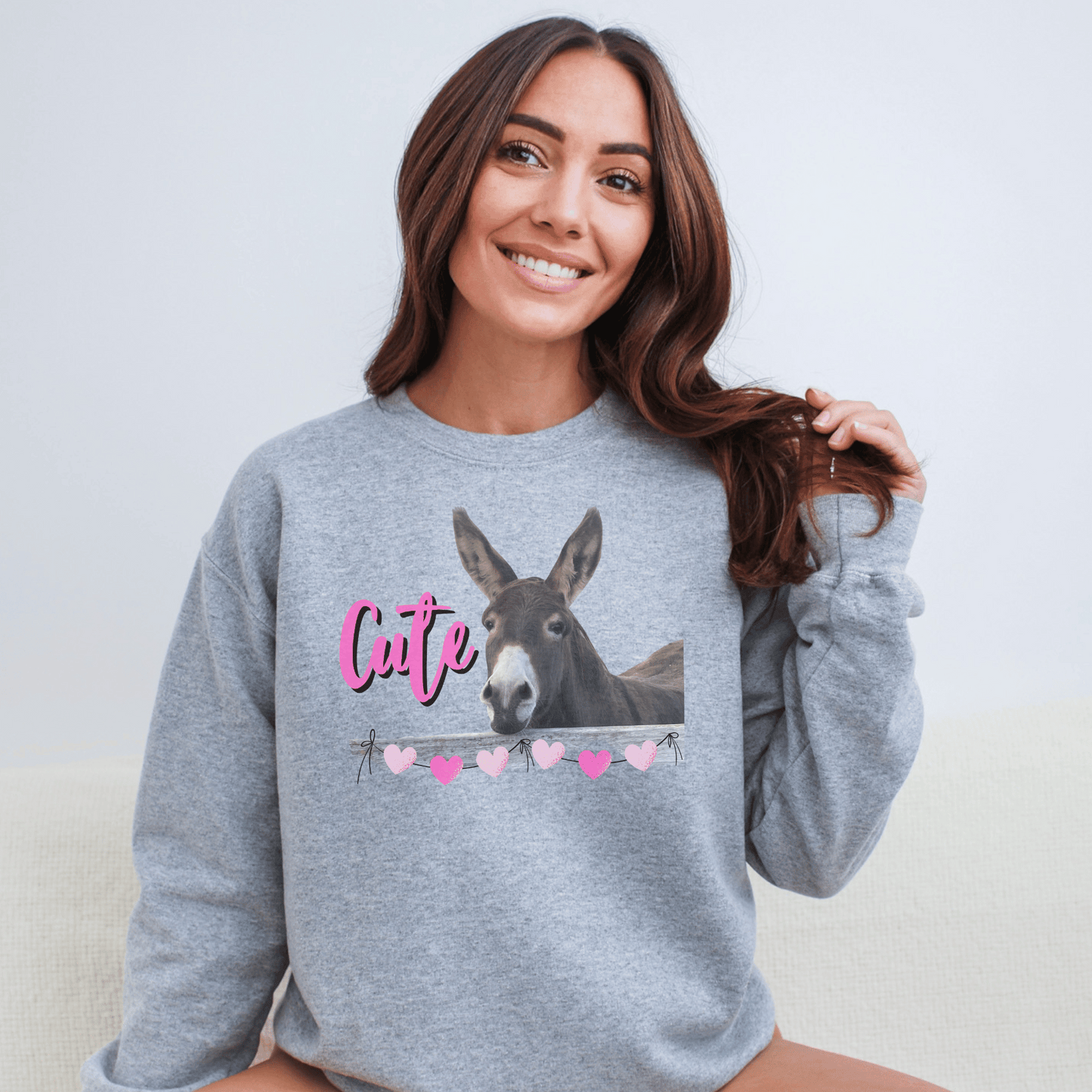 Cute Donkey looking over fence crewneck sweatshirt