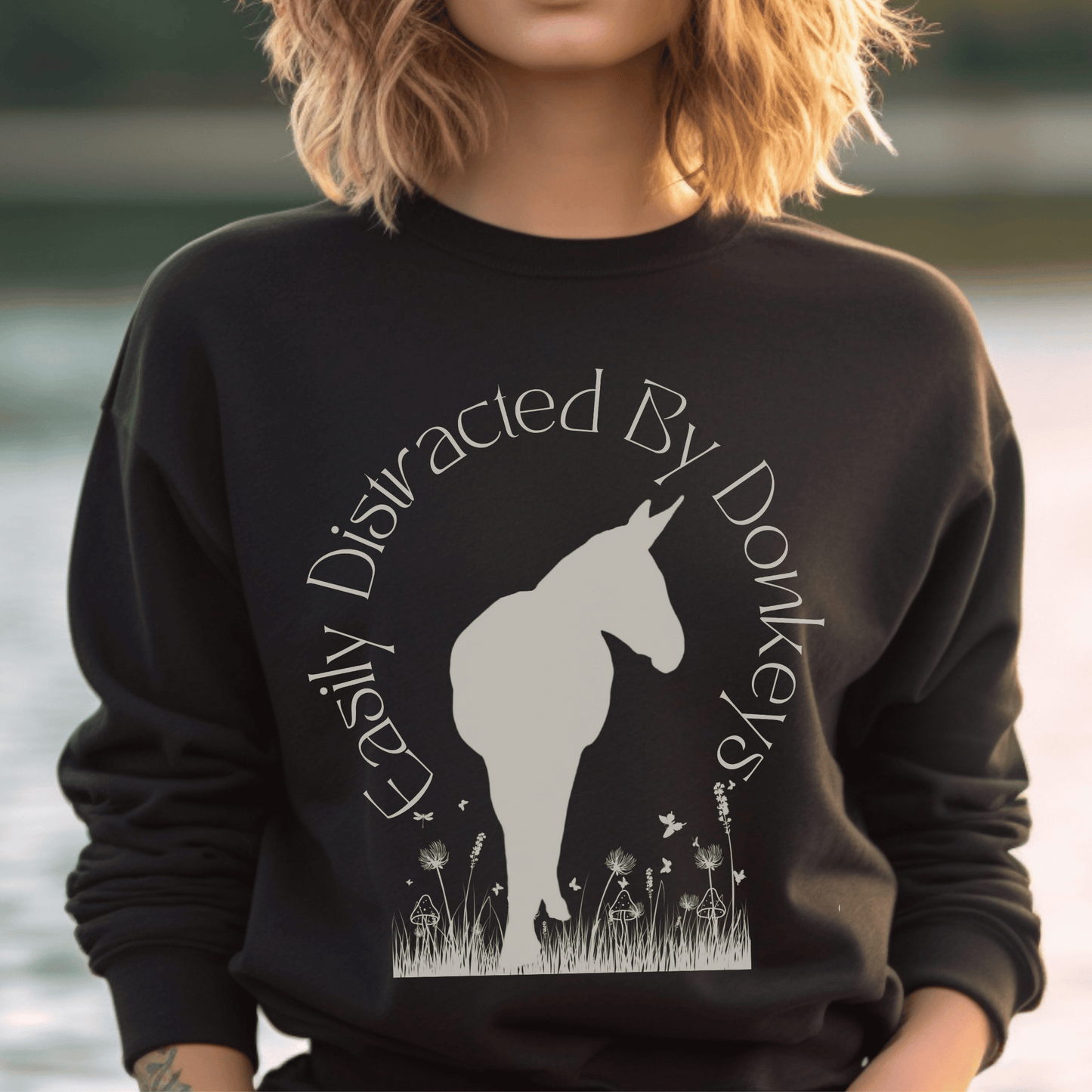 Easily Distracted by donkeys crew neck sweatshirt