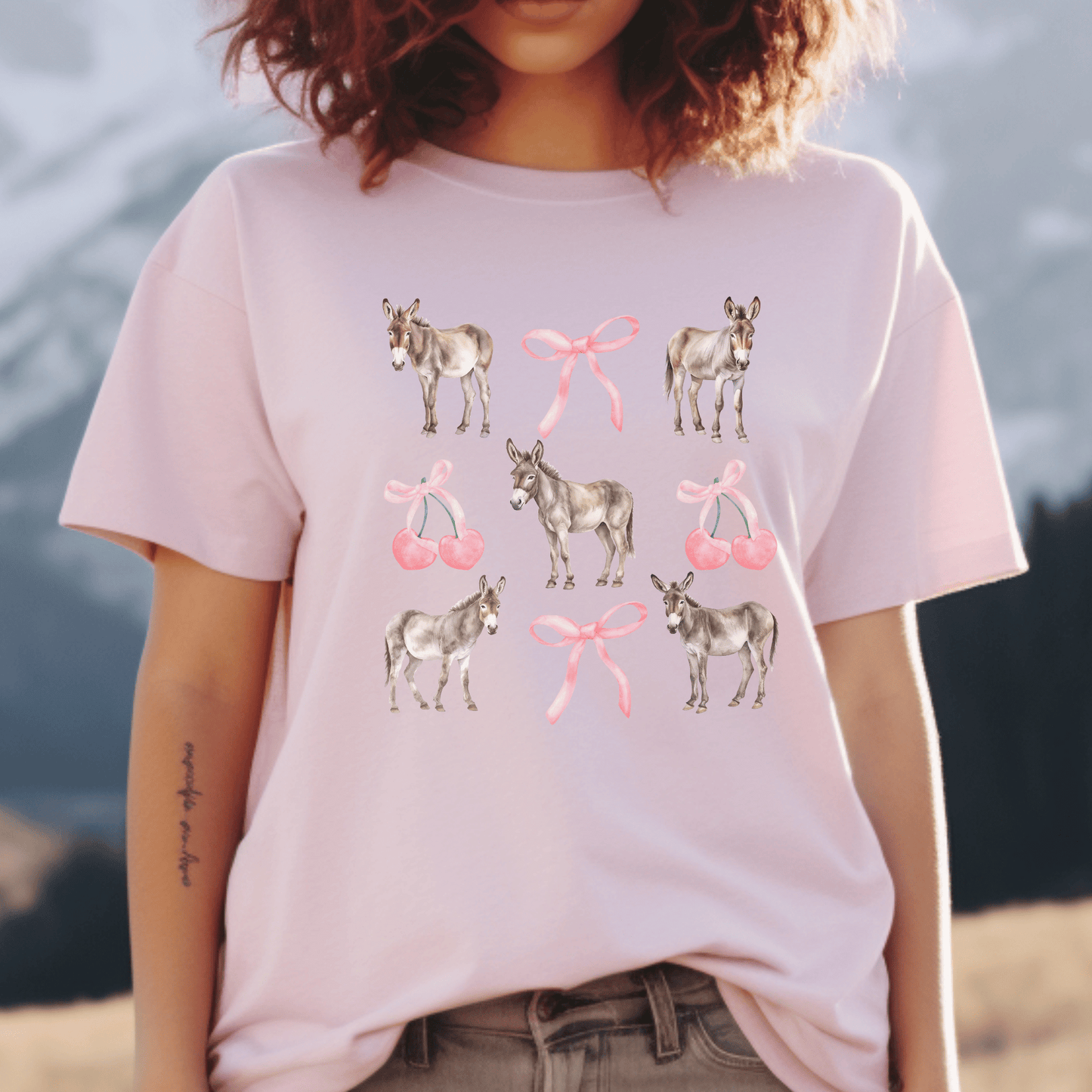 "New " Whimsical Donkey Graphic Tee - Cute Farm Animal Design