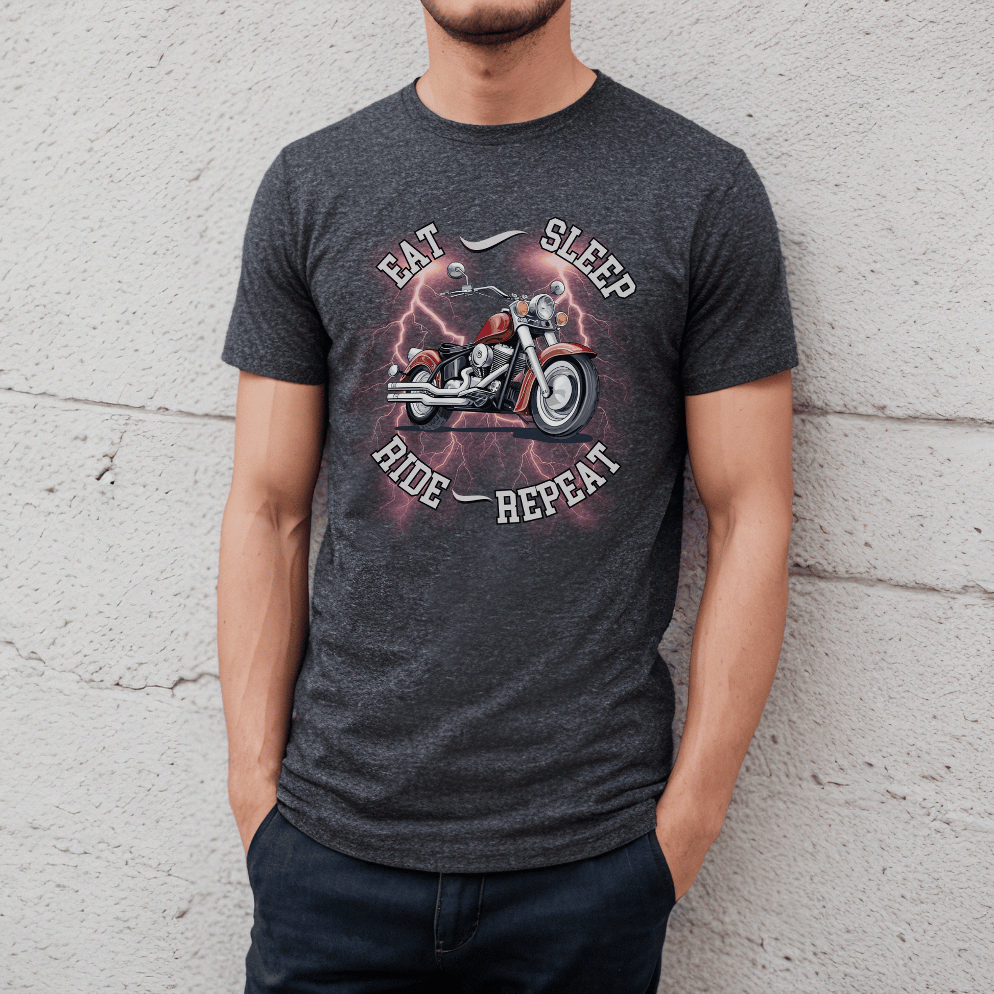 "Ride in Comfort, Live in Style: The Ultimate Biker Tee for Those Who Eat, Sleep, Ride, Repeat"