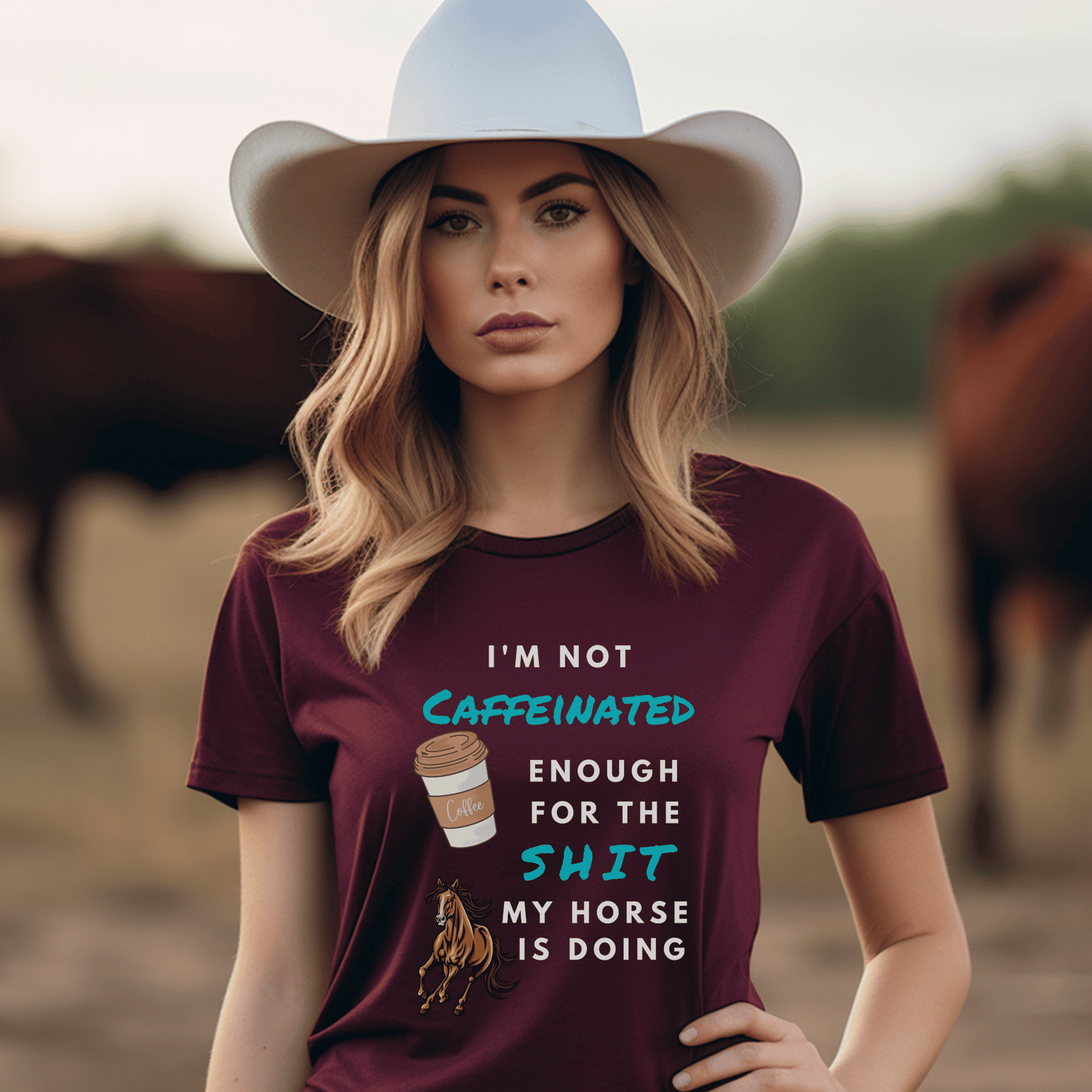 adorable Equestrian and Coffee Horse Shirt! This delightful tee is sure to be the perfect companion for all your horseback riding adventures and show your love for caffine and horses