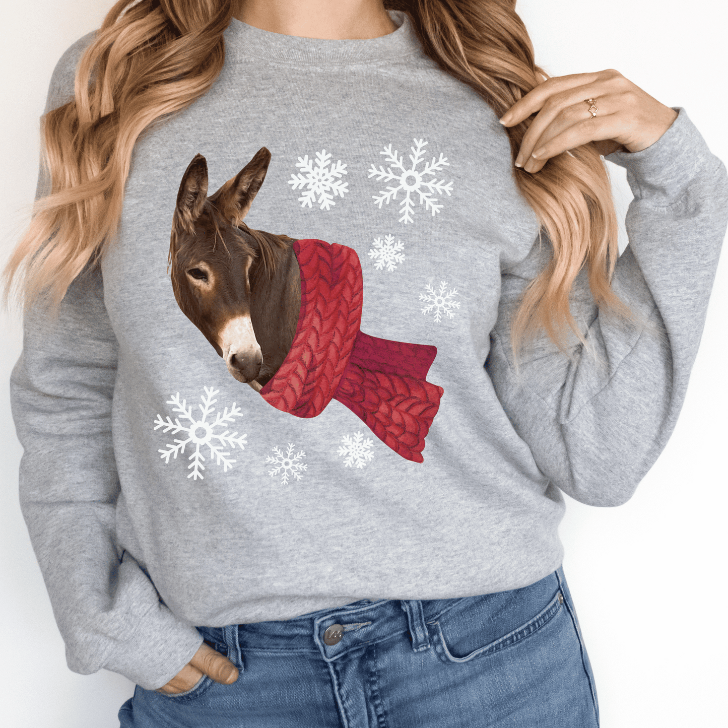 Winter Donkey shirt! This crew neck sweatshirt is perfect for any donkey lover out there. Made with soft and warm materials, it will keep you snug and comfortable all day long. 