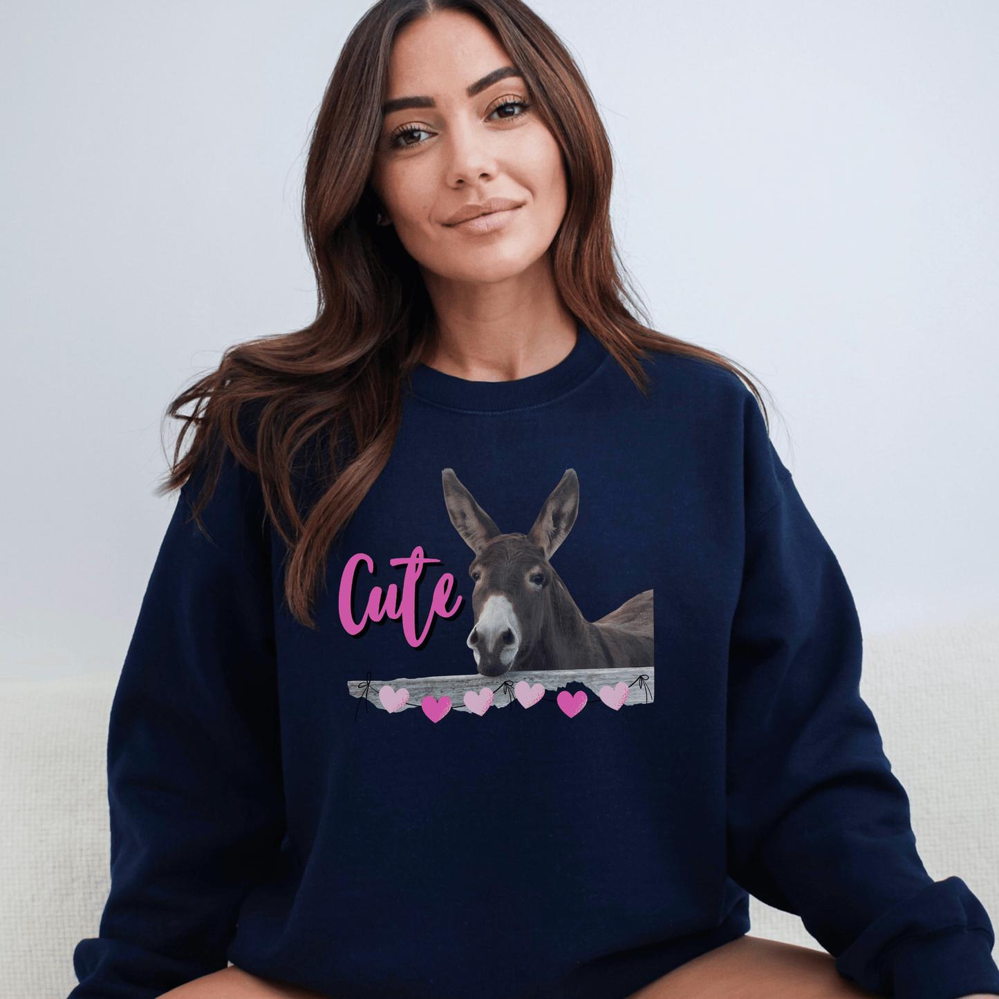 Cute Donkey looking over fence crewneck sweatshirt