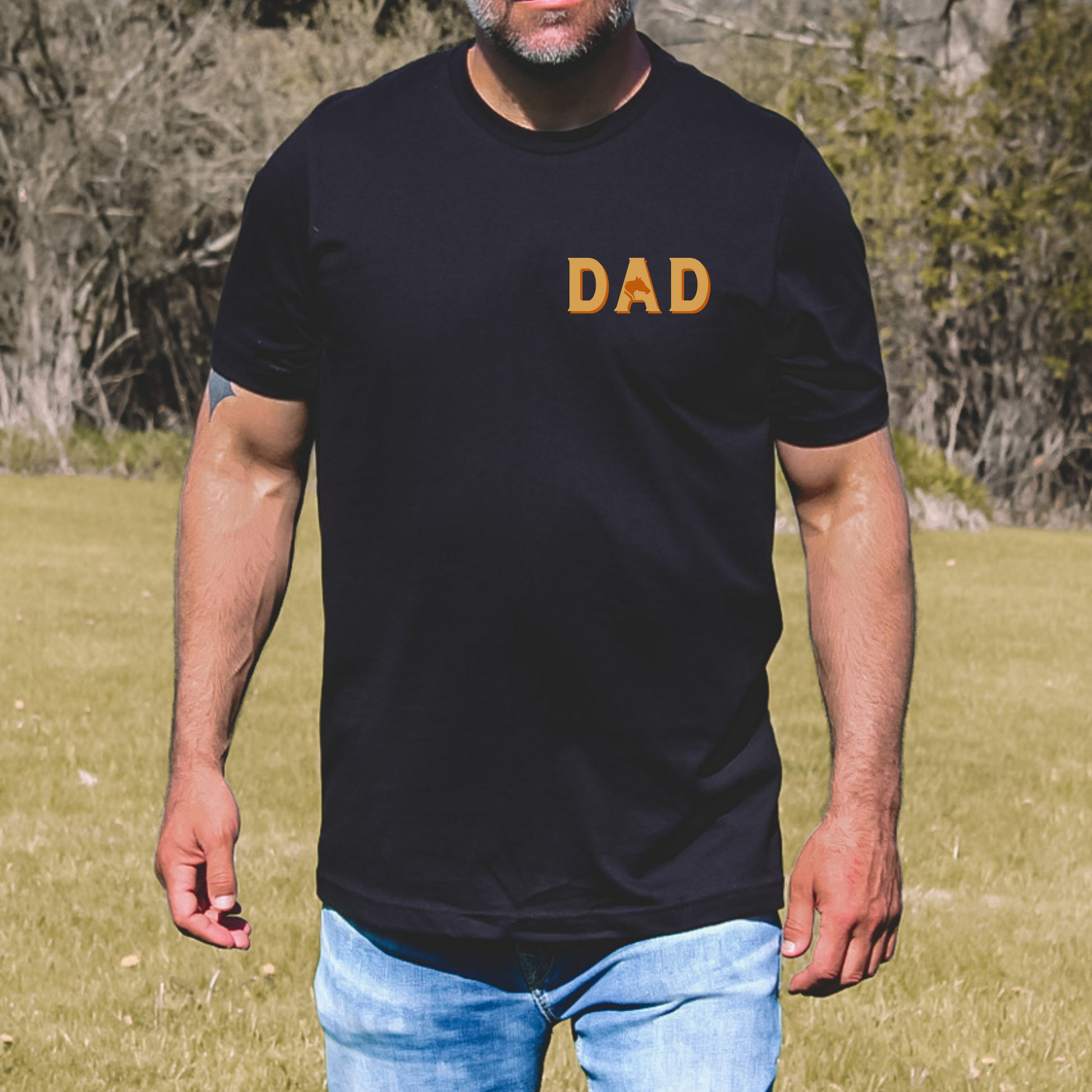 This t-shirt features the word "Dad" on the front and "Horse Girl Dad" on the back, along with the phrase "Hand Over the Money, Drive and Maintain the Rig, Fix Everything, and Be Her #1 Fan." It's a fun and playful way to show your love and support for your daughter's passion for horses.