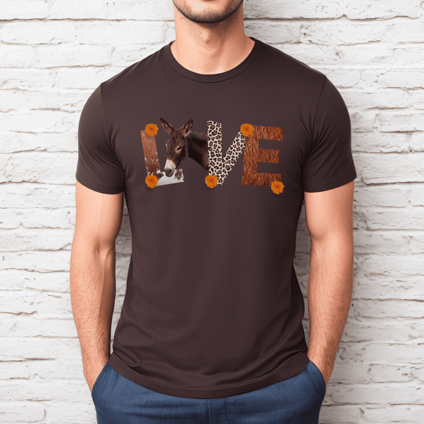 cute donkey love leather letters t-shirt is the perfect women's donkey tee for that country loving, lady&nbsp; or guy that loves a cute animal shirt.