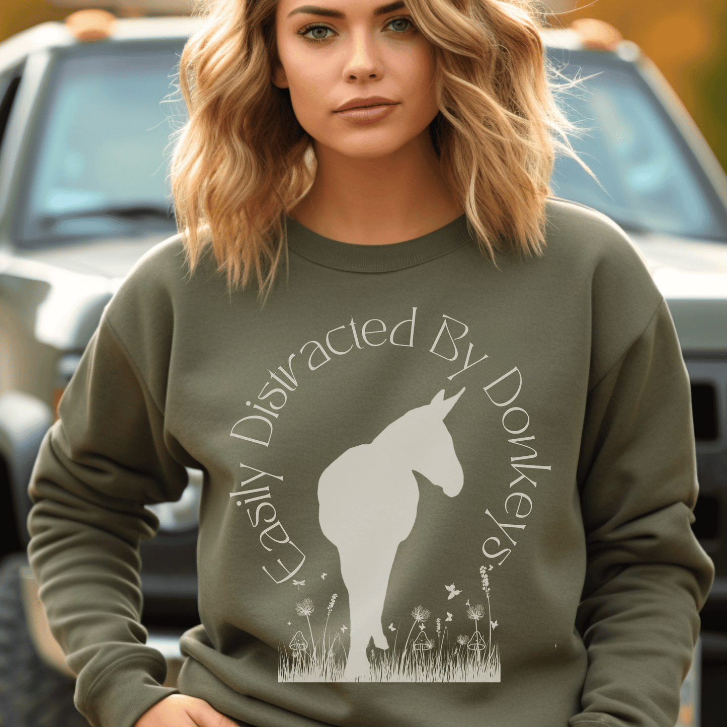 Easily Distracted by donkeys crew neck sweatshirt