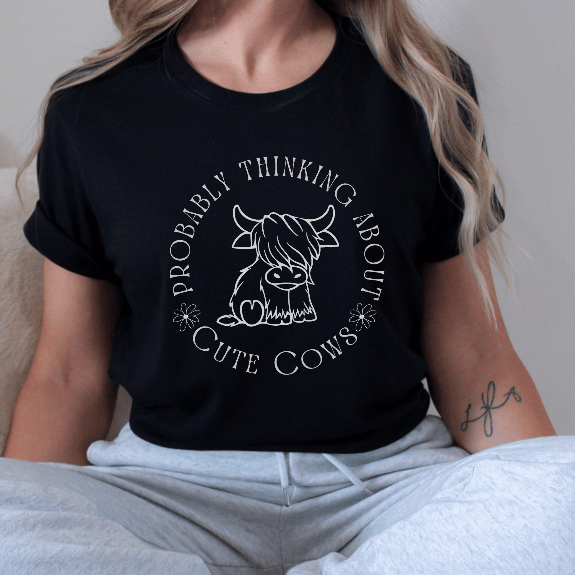 Adorable Cow Graphic Tee: Probably Thinking About Cute Cows