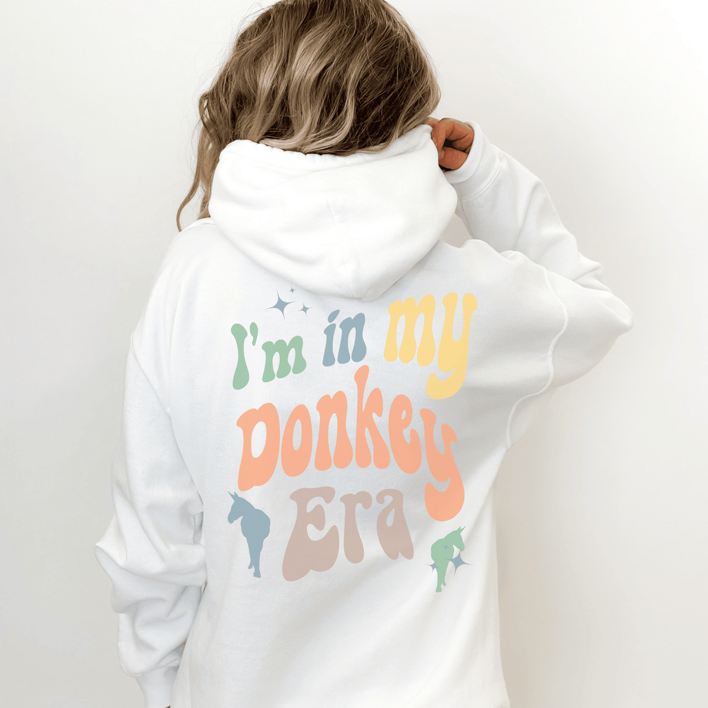 Pull Over hoodie with a cute retro design that says I'm in my Donkey era.