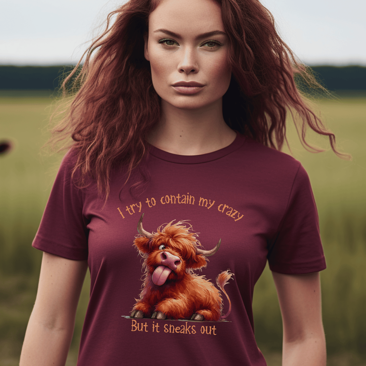 Quirky Highland Cow Graphic Tee - I Try to Contain My Crazy - High Quality T-shirt