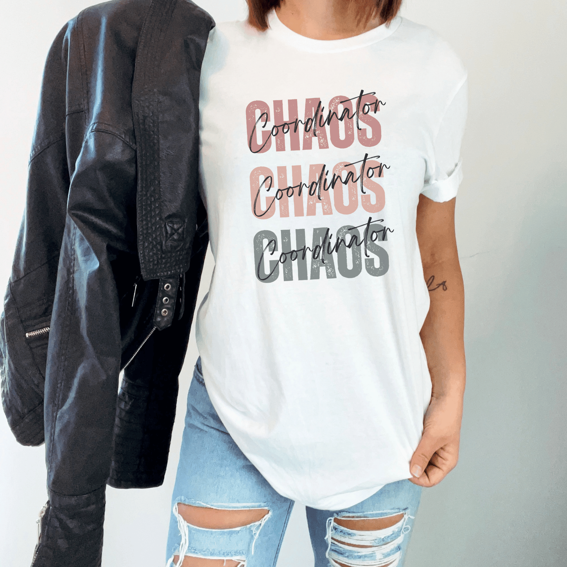 Chaos Coordinator in a stylish repeating design on a t-shirt.&nbsp; Embrace your inner chaos coordinator in style with this must-have wardrobe staple!