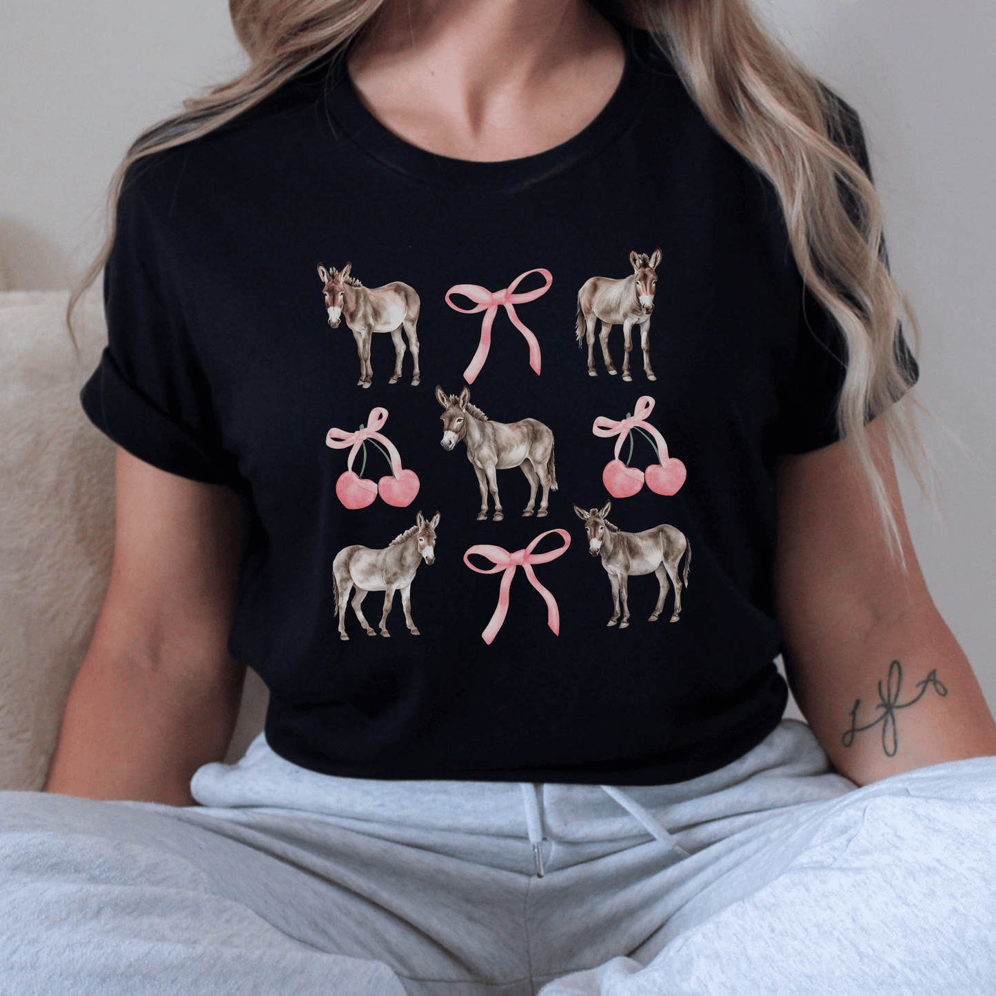 "New " Whimsical Donkey Graphic Tee - Cute Farm Animal Design