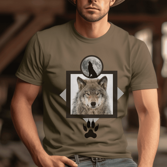 This grey wolf graphic design Men's t-shirt is a perfect gift for any wildlife enthusiast! The shirt features a striking image of a majestic wolf, making it a great addition to any outdoors man's wardro