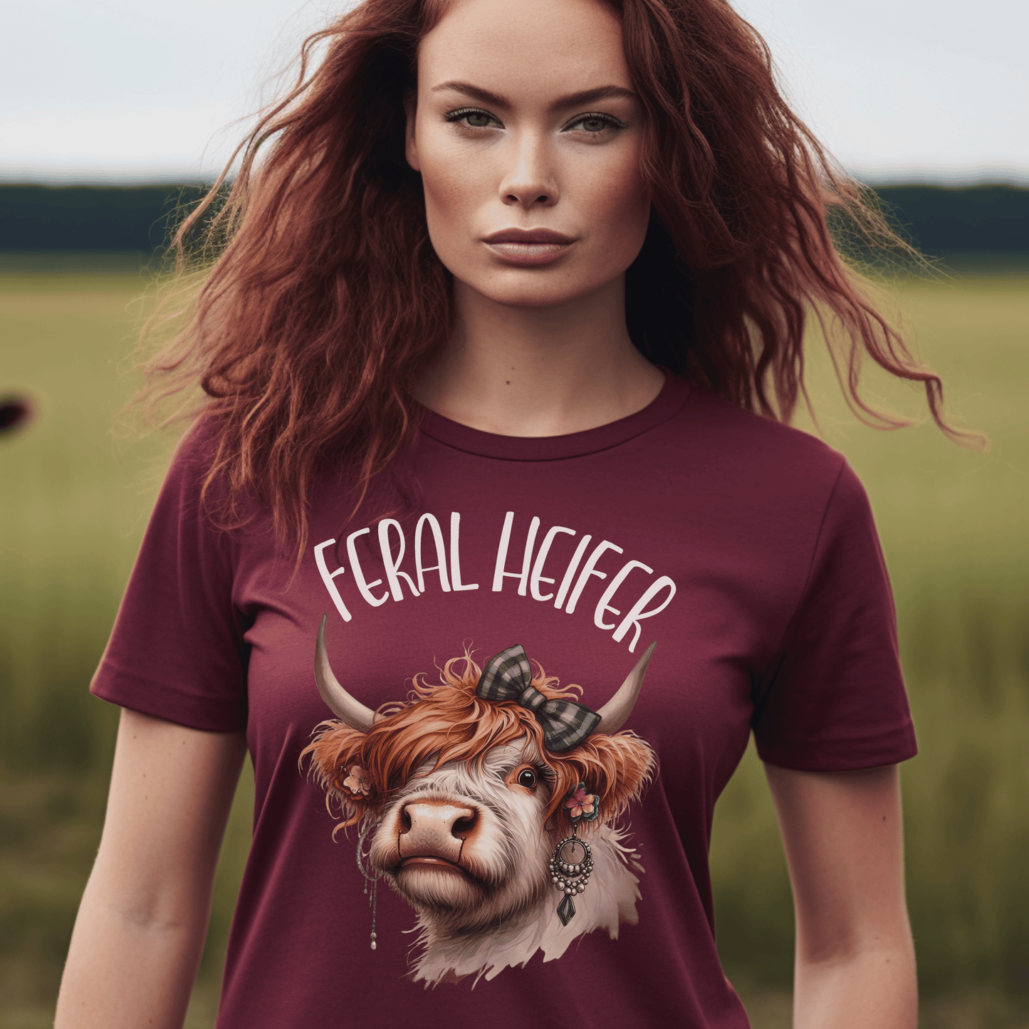 Quirky Highland Cow Feral Heifer T-shirt - High Quality Tee for Animal Lovers