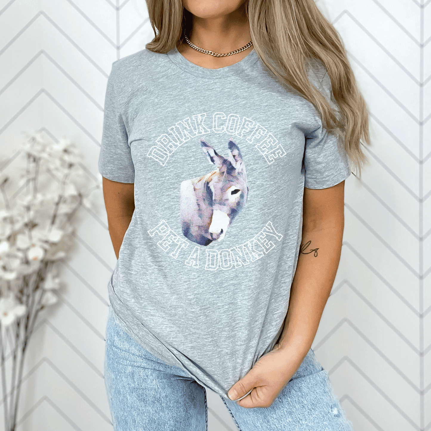 Charming Coffee and Animal Lover Pet Donkey Shirt, the ultimate gift for donkey enthusiasts! This adorable tee is designed for those who adore both coffee and these gentle creatures.