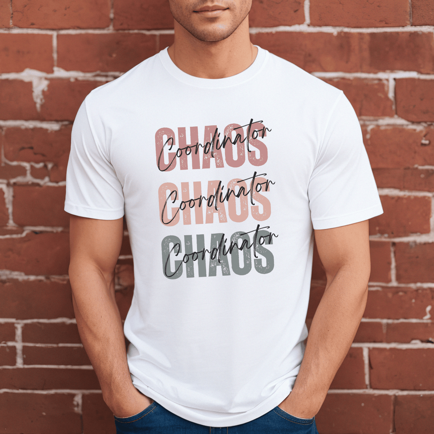 Chaos Coordinator in a stylish repeating design on a t-shirt.&nbsp; Embrace your inner chaos coordinator in style with this must-have wardrobe staple!