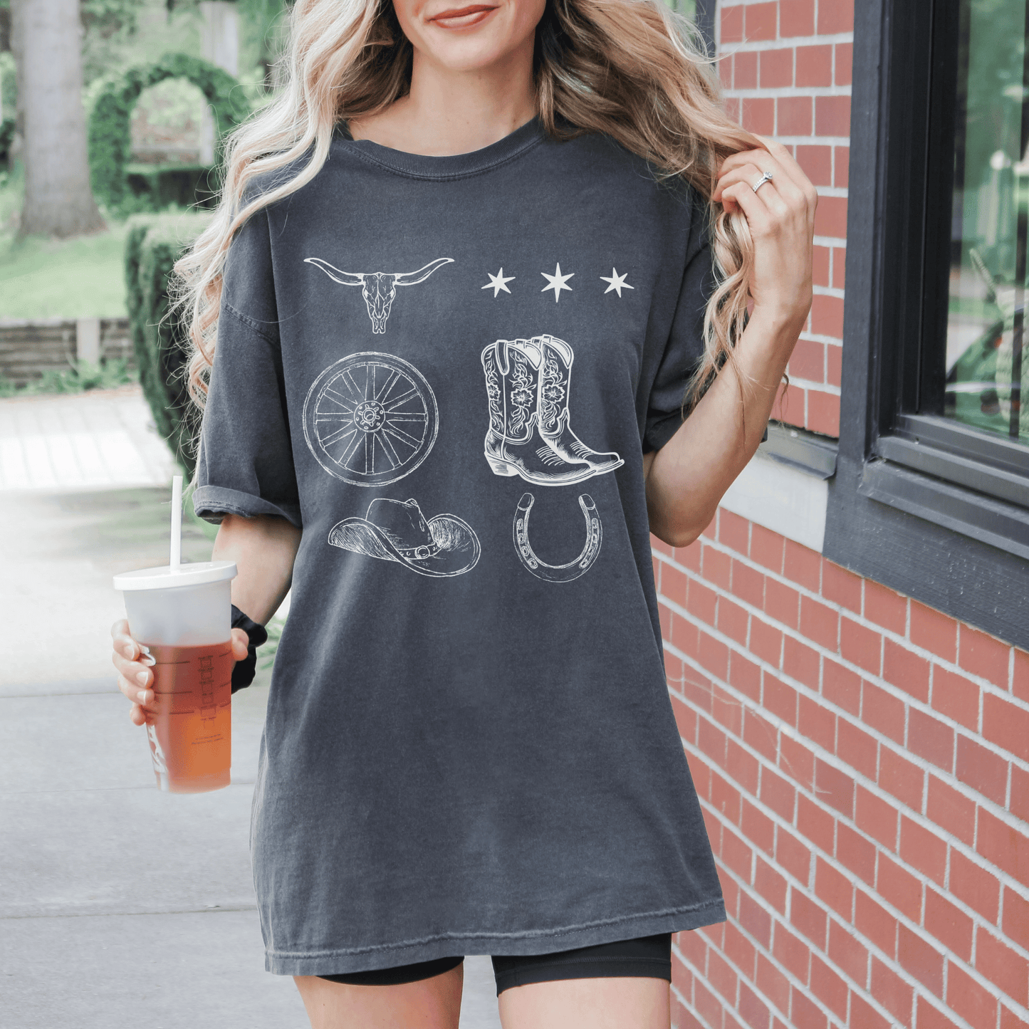 Western themed  cowgirl boots print t shirt.