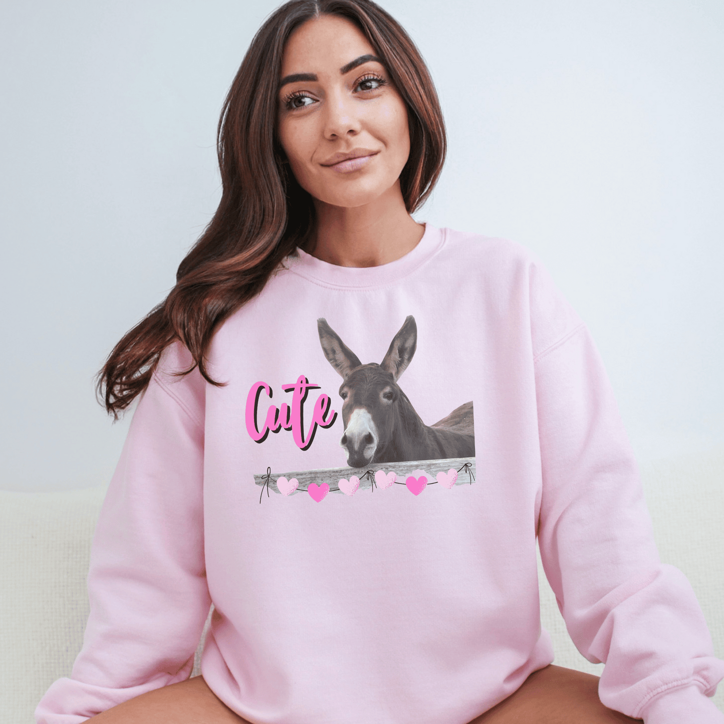 Cute Donkey looking over fence crewneck sweatshirt