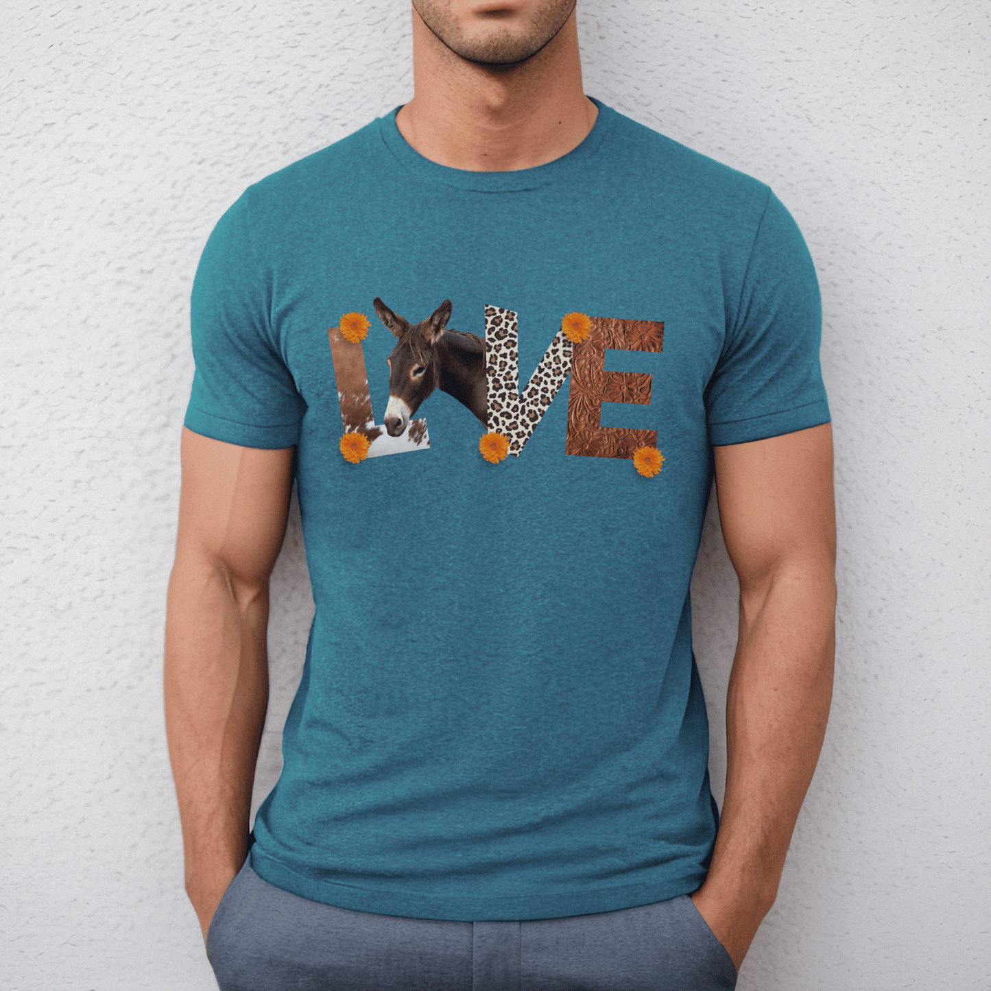 cute donkey love leather letters t-shirt is the perfect women's donkey tee for that country loving, lady&nbsp; or guy that loves a cute animal shirt.