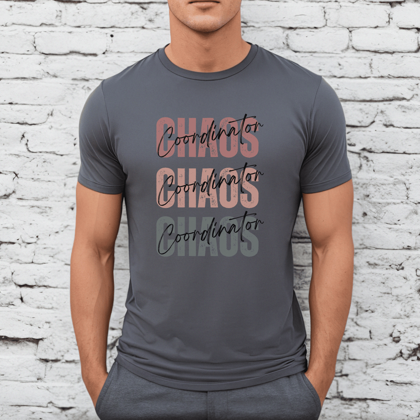 Chaos Coordinator in a stylish repeating design on a t-shirt.&nbsp; Embrace your inner chaos coordinator in style with this must-have wardrobe staple!