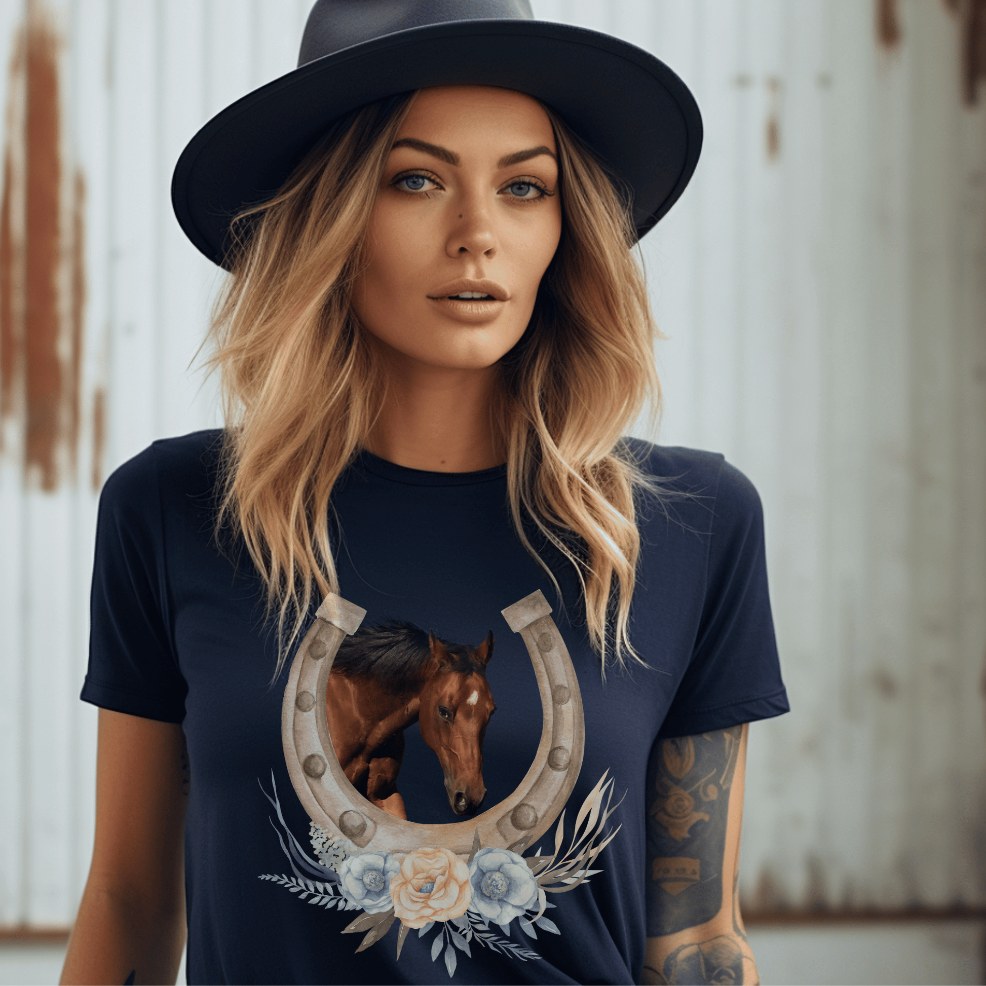 Show your passion for horses with this stylish and chic bay horse t-shirt. Featuring a cute print of a bay horse with a horseshoe and flowers, this is the perfect way to stand out from the crowd. Soft and comfortable, it's an ideal gift for the horse lover 