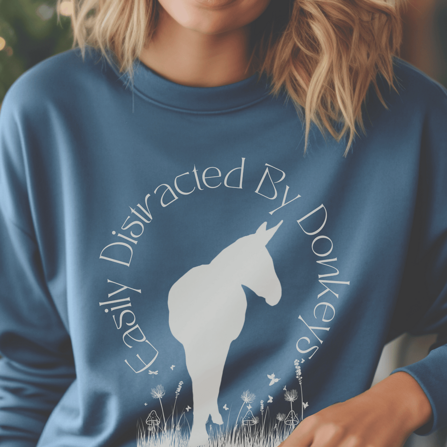 Easily Distracted by donkeys crew neck sweatshirt