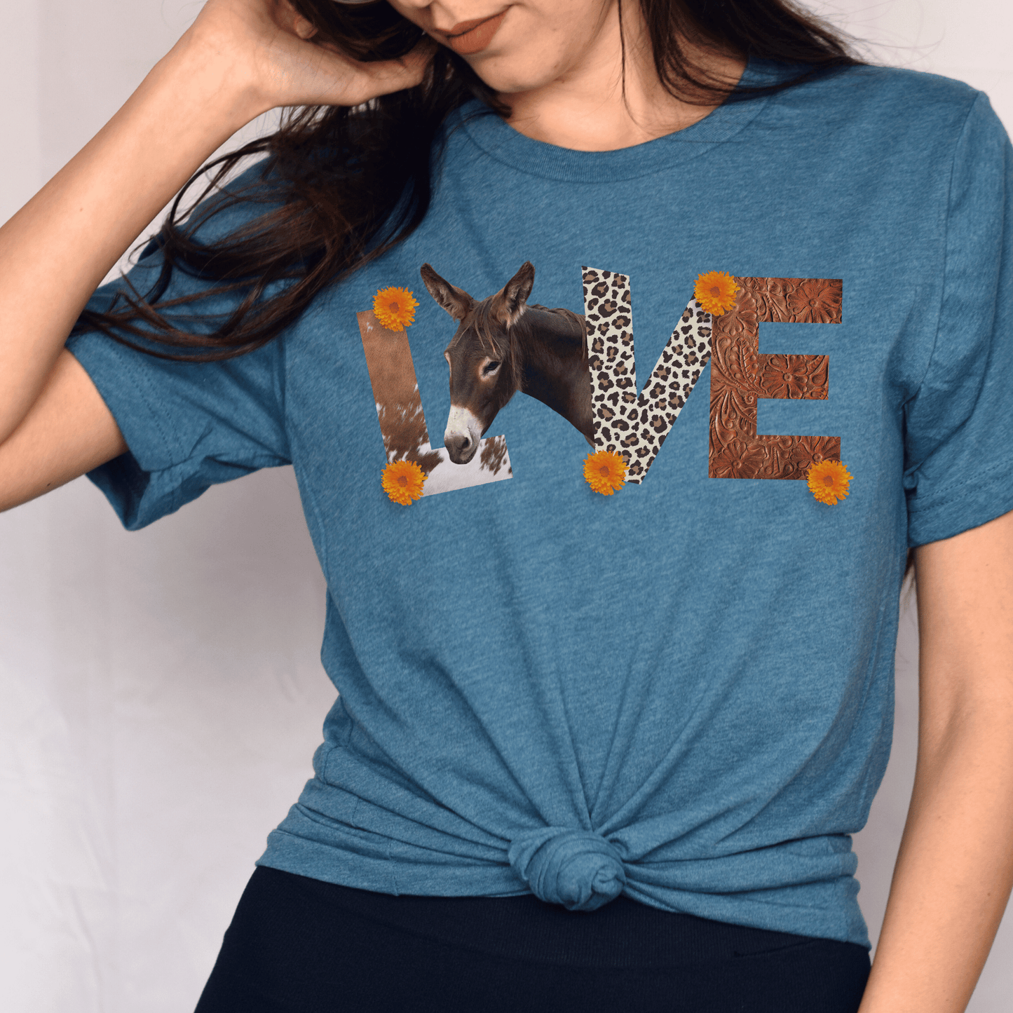 cute donkey love leather letters t-shirt is the perfect women's donkey tee for that country loving, lady&nbsp; or guy that loves a cute animal shirt.