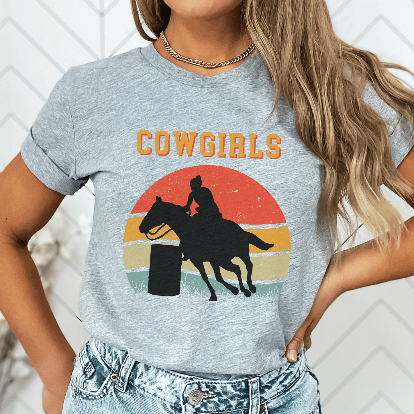 This exceptional piece features a captivating illustration of a lady fearlessly racing through barrels, showcasing her true cowgirl spirit. With the word cowgirls elegantly displayed above the scene, this artwork perfectly encapsulates the fierce and determined energy of these empowered women. Whether you're a fan of rodeos, Western culture, or simply appreciate unique vintage design