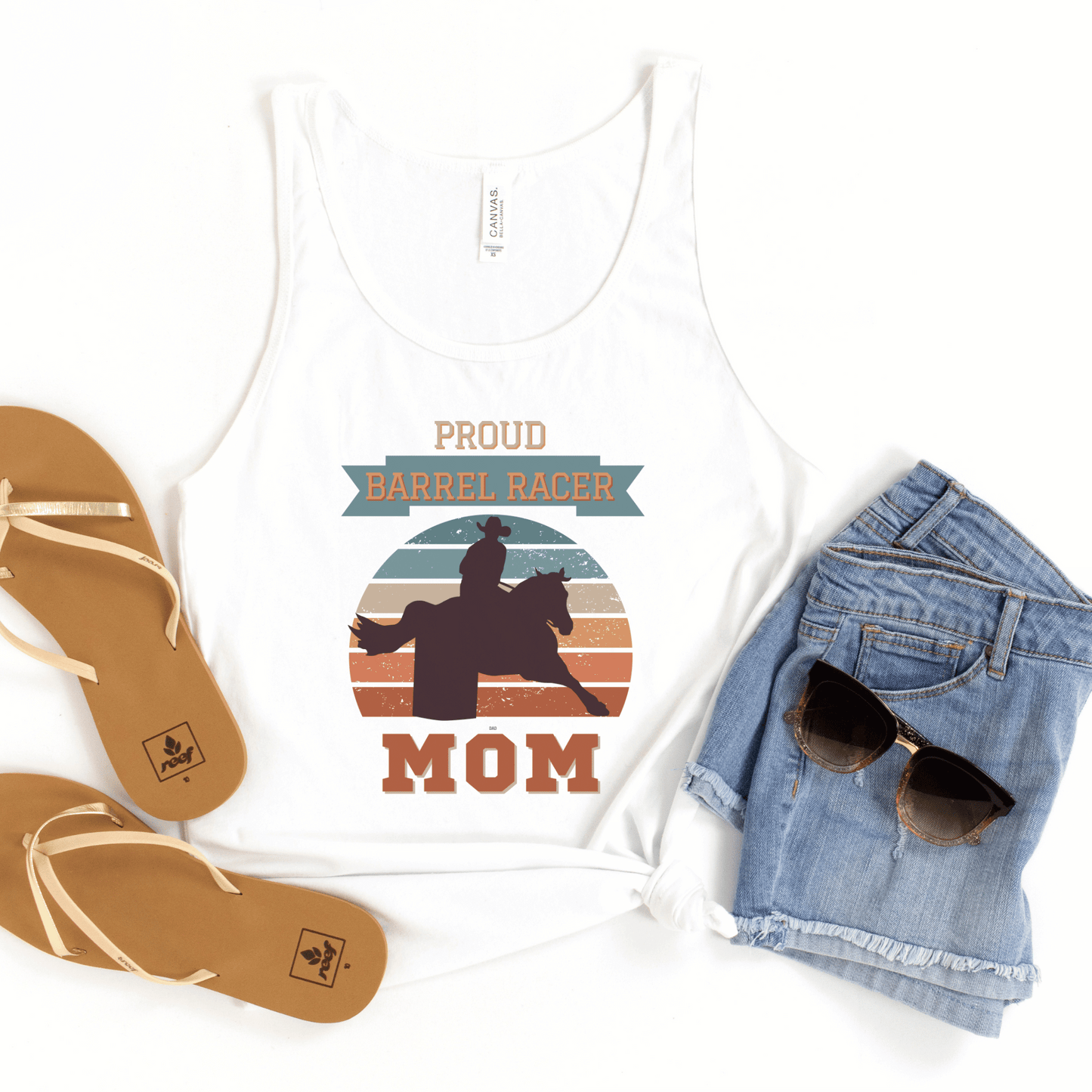 This scoop neck tank top features a retro vintage design of a barrel racer with the text "Proud Barrel Racer Mom". It's a perfect gift for any proud mother of a barrel racer, and the comfortable fit m