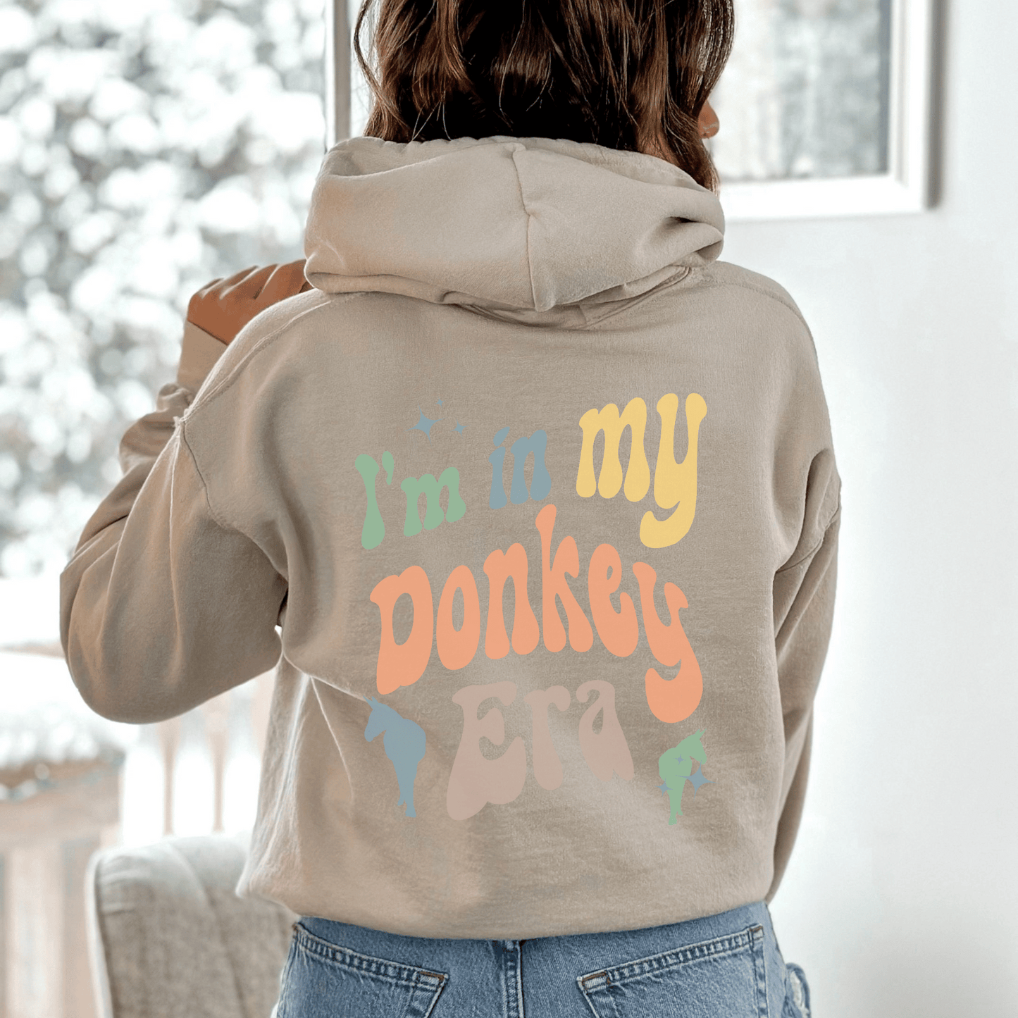 Pull Over hoodie with a cute retro design that says I'm in my Donkey era.