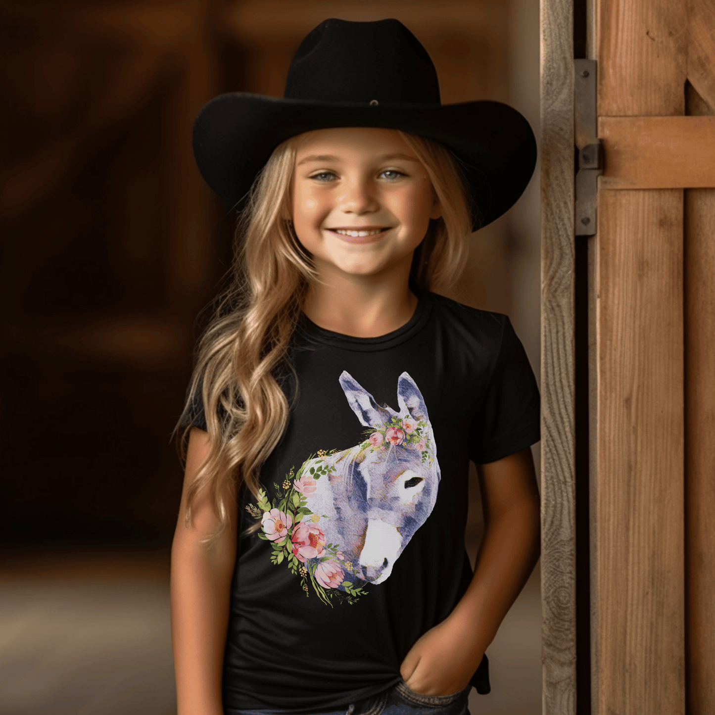 Youth Donkey and Flowers T-shirt