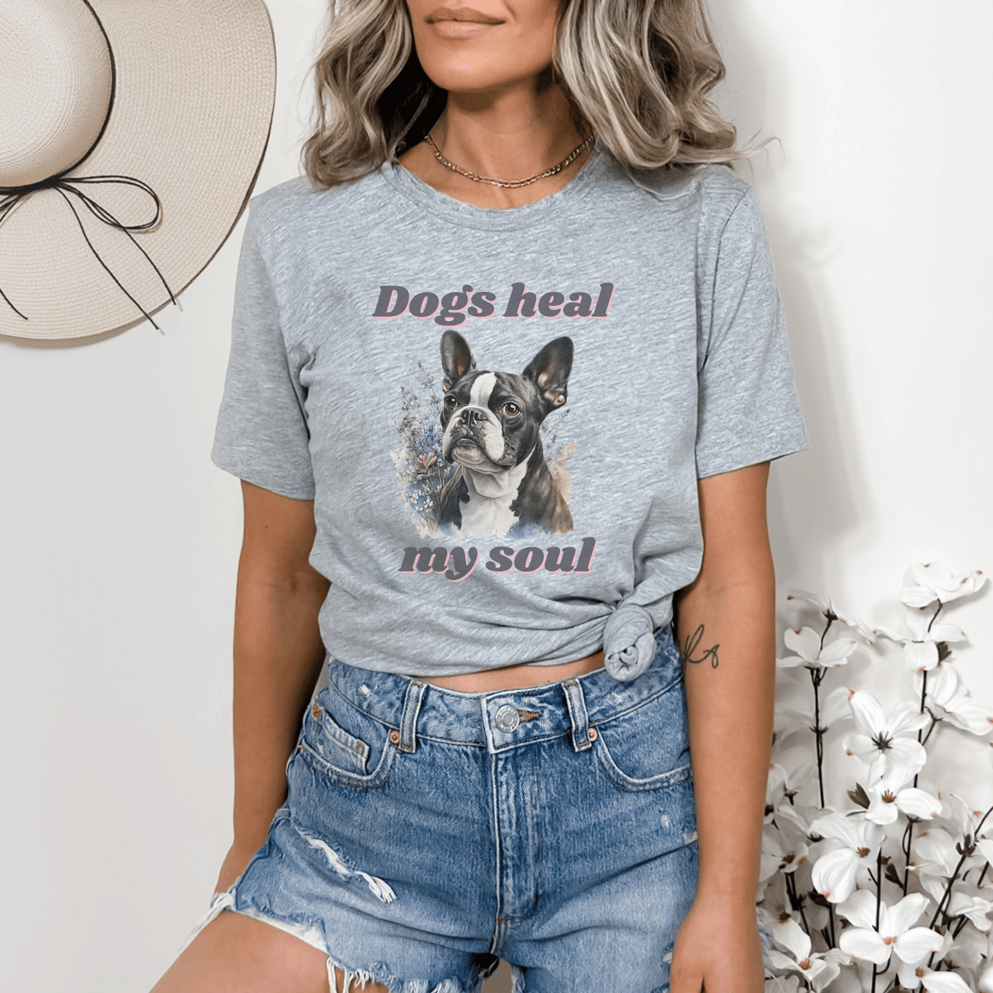 The " Dogs Heal My Soul" t-shirt features a cute Boston Terrier dog design, making it a perfect gift for any dog Momma who loves Boston Terriers. It is a unique and thoughtful gift that is sure to be appreciated.