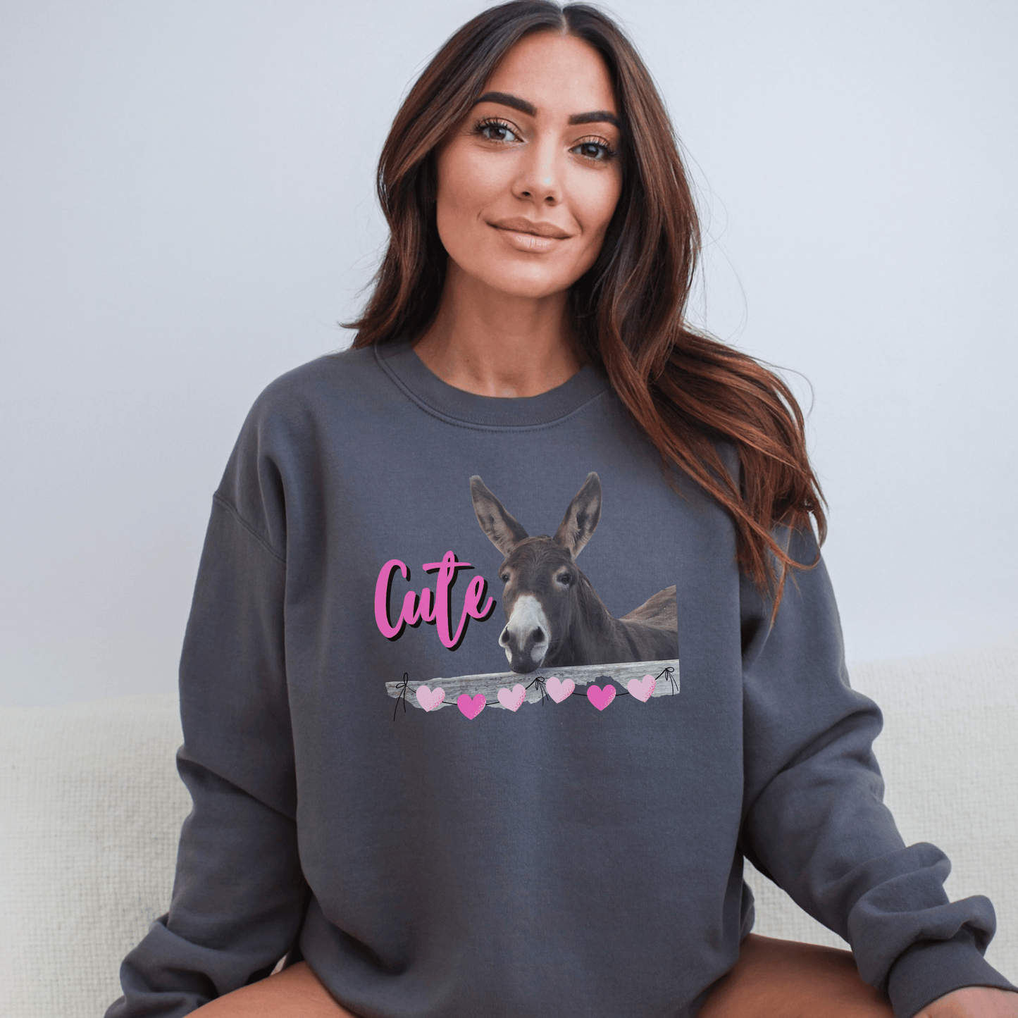 Cute Donkey looking over fence crewneck sweatshirt