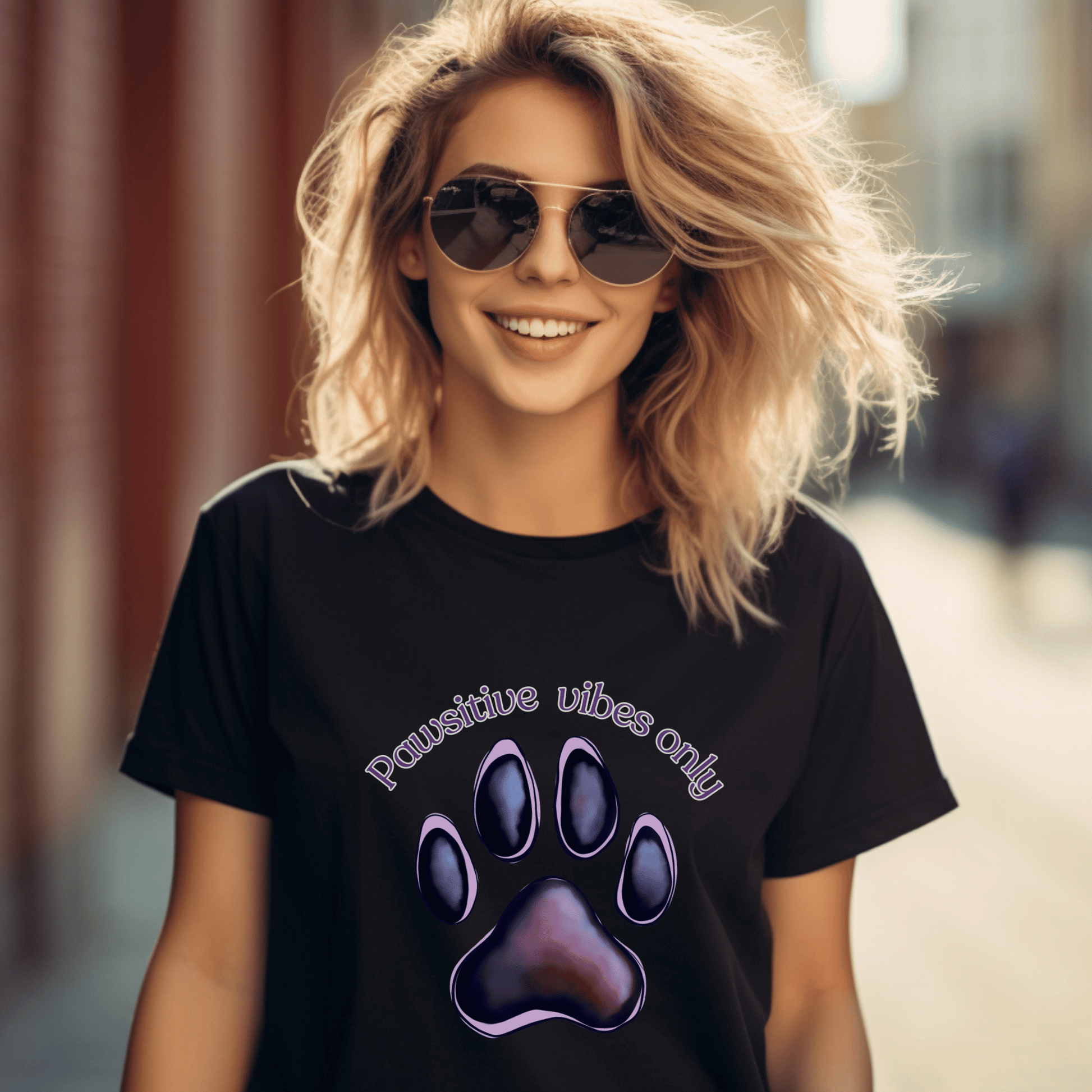 Embrace those pawsitive vibes with this adorable t-shirt featuring cute paw prints! This charming tee is perfect for any animal lover who wants to spread positivity wherever they go. 