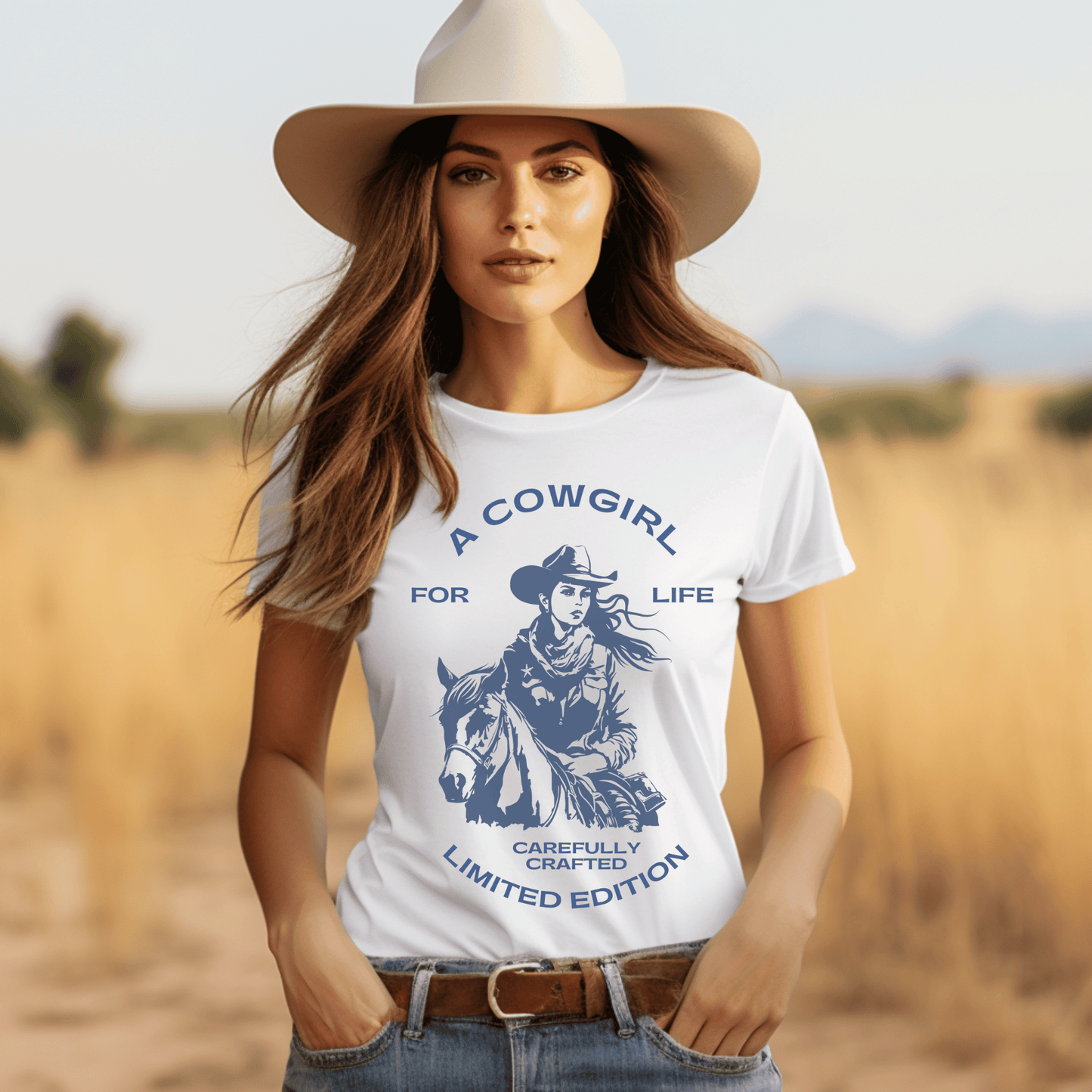 versatile tee features a bold and empowering statement that showcases your love for the cowgirl lifestyle. Whether you're out on the ranch, riding your favorite horse, or simply rocking a casual yet chic look, this t-shirt is a must-have addition to your wardrobe