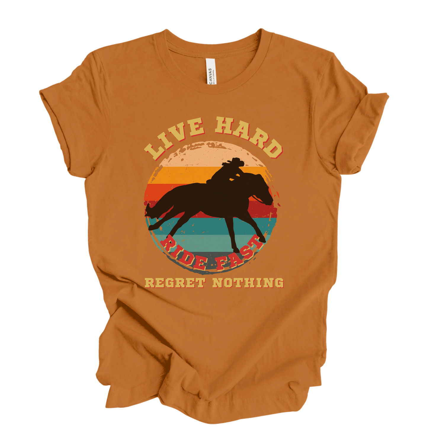 Live Hard Ride Fast Vintage horse design on a t-shirt! This unique and stylish piece is perfect for horse lovers and those who embrace a free-spirited lifestyle. The vintage horse design adds a touch of nostalgia and showcases your love for all things equine. 